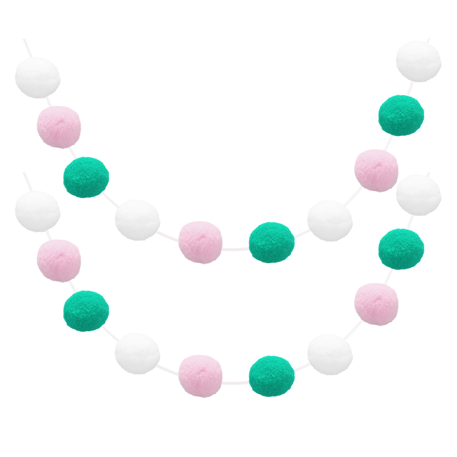 Unique Bargains 2pcs Pom Pom Garland 6.6 Ft 30 Balls Colorful Felt Ball Garland for Wall Christmas Tree Decor Birthday Banner Easter Party Decorations White Light Pink Green #S26012800UX6601