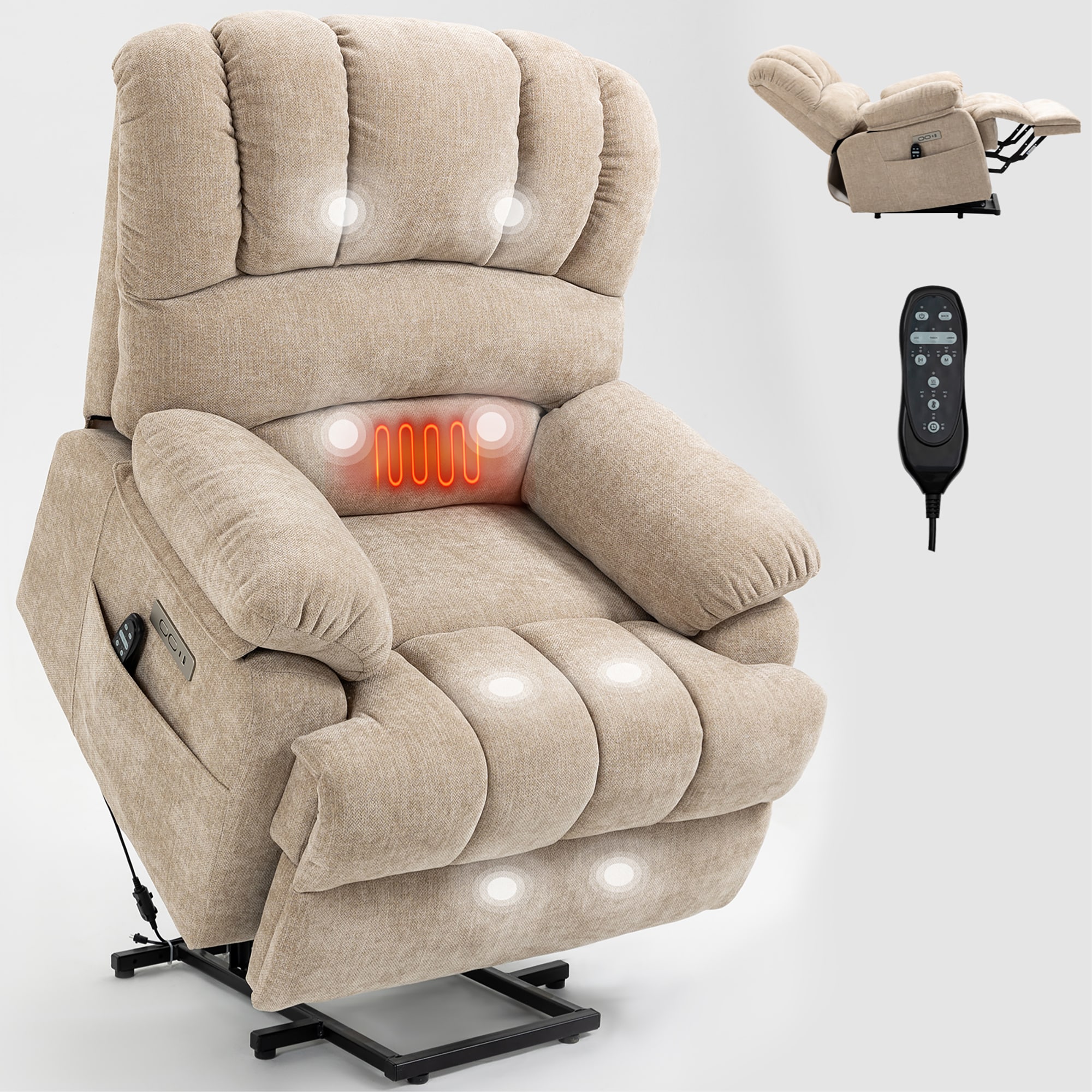 GZMR Chenille Power Lift Recliner Chair Beige Polyester Upholstered ...