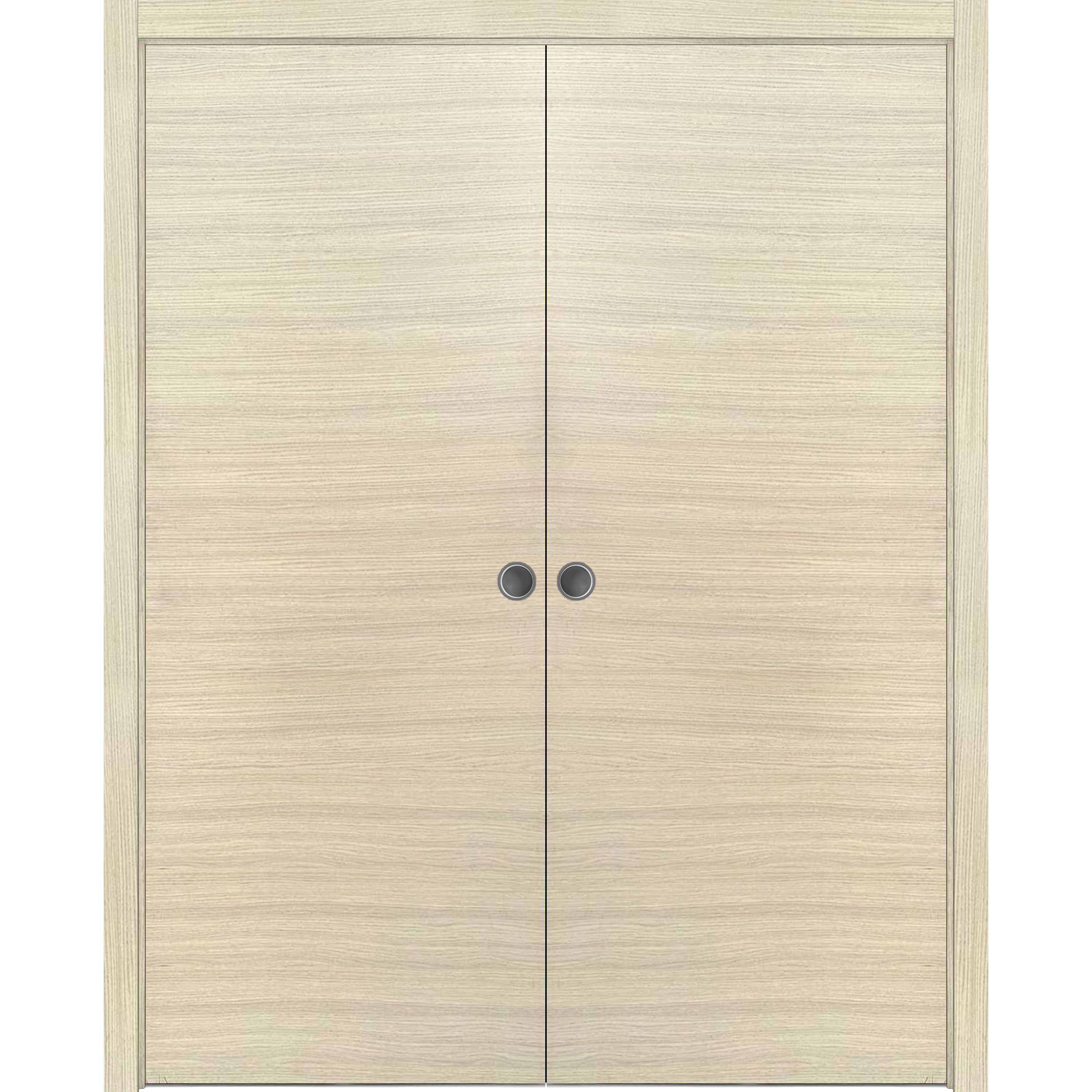 SARTODOORS Modern Double Pocket Doors - Planum 0010 Natural Veneer - Kit Trims Rail Hardware - Solid Wood Interior Bedroom Sliding Closet Sturdy Door-36 x 80 (2x 18x80)