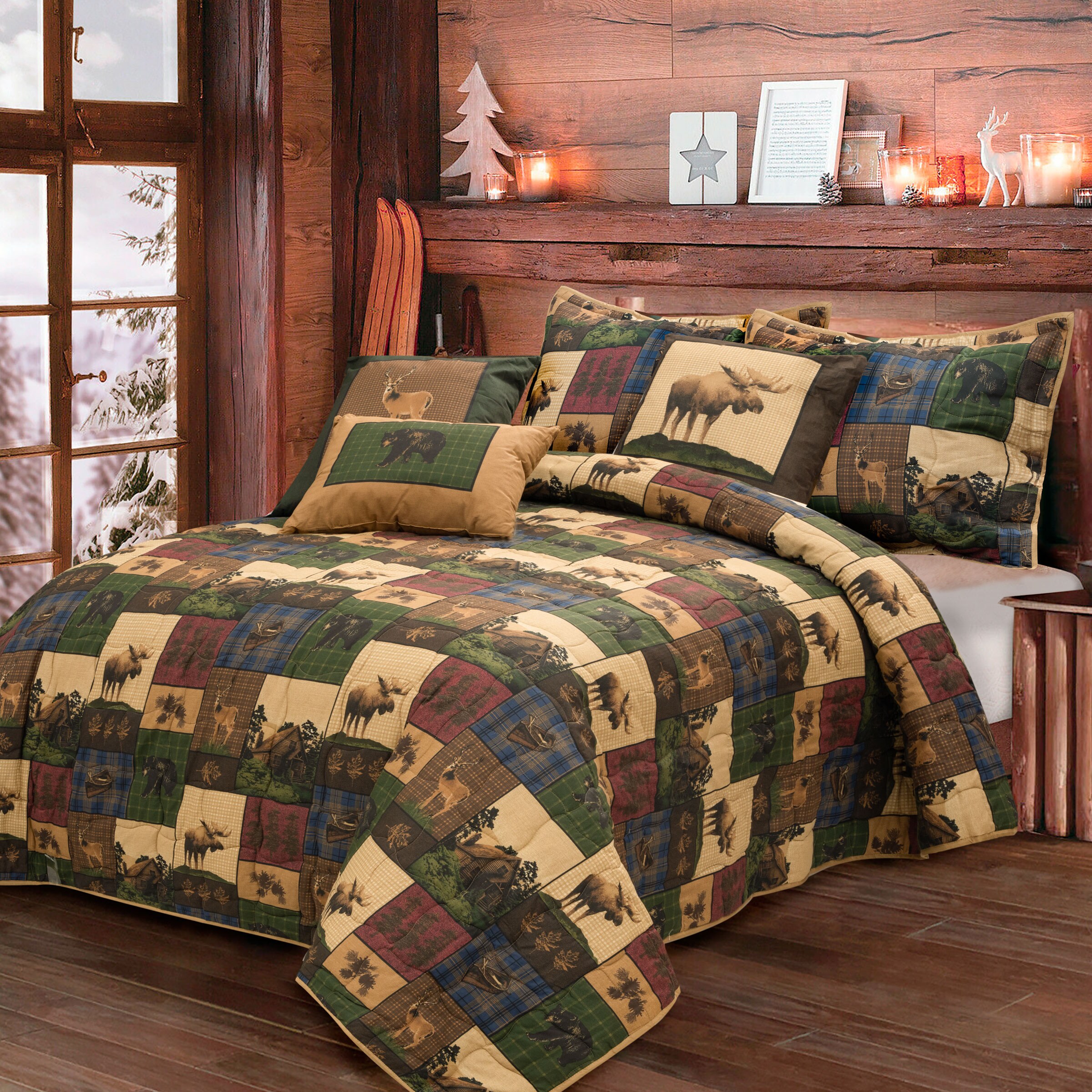 Quilt Set King Queen Cabin Star Traditional Patchwork Bars Reversible 3 Piece 
