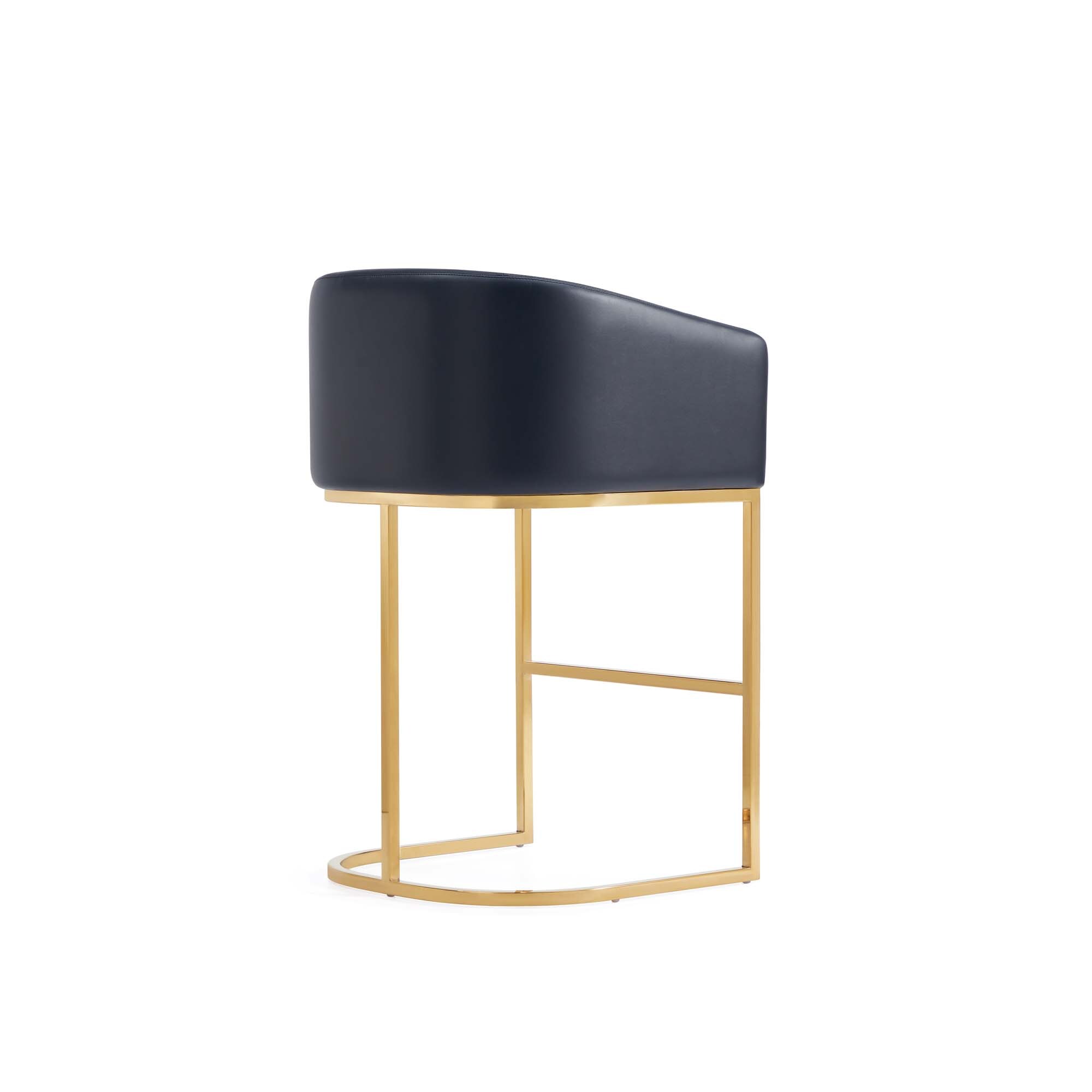 Black Leather and Gold Metal Counter Height Barstools, Set of 2