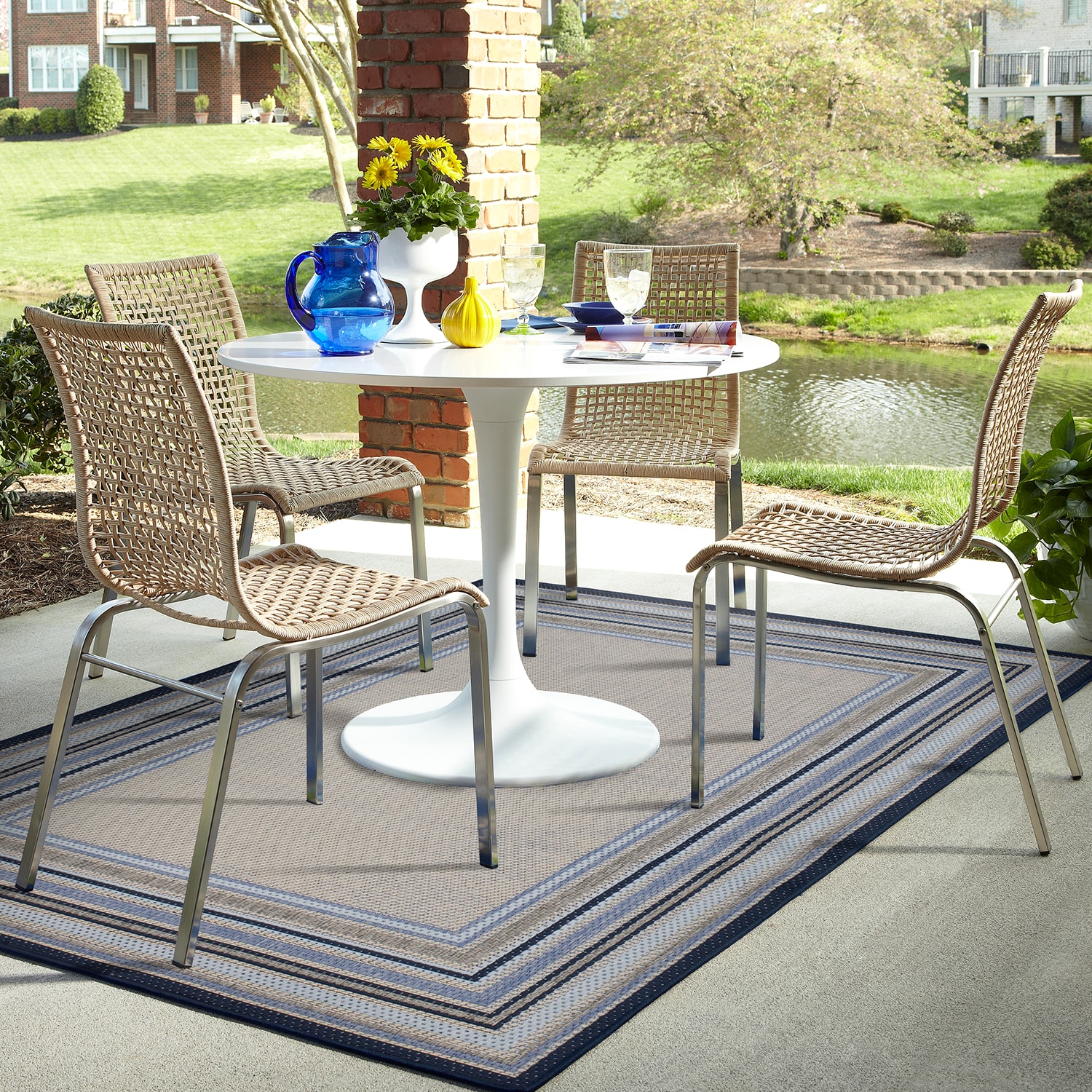 Allen Roth With Blue Border 10 X 13 Ft Outdoor Area Rug In The Rugs Department At Lowes Com