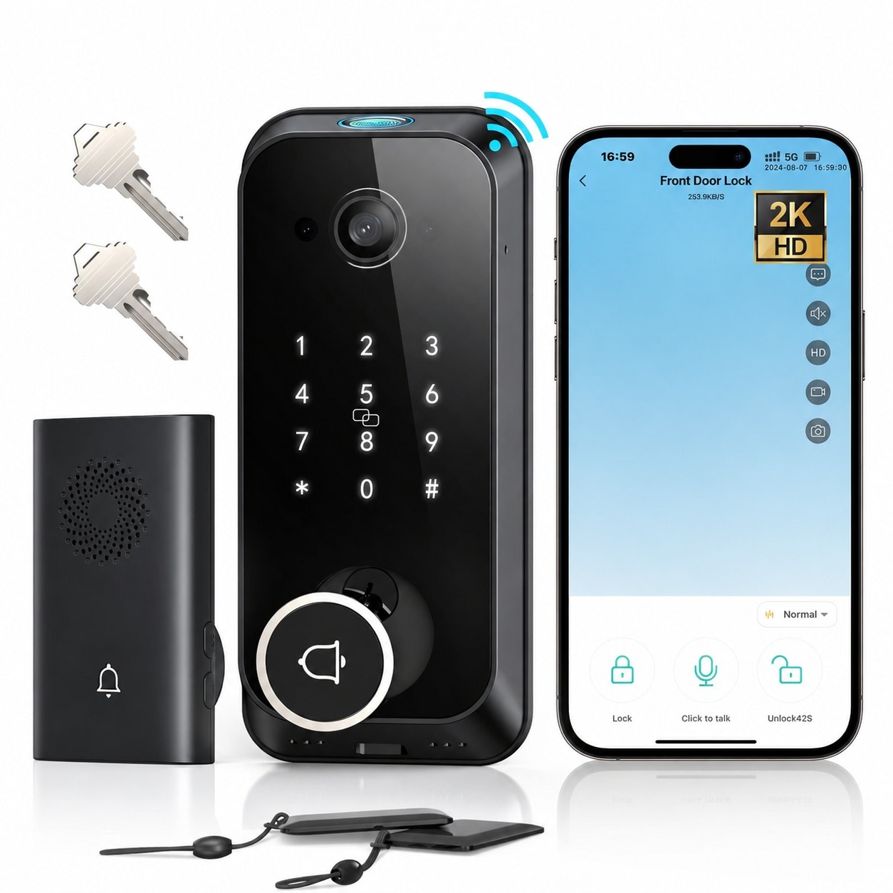 Aoibox  Video Smart Lock with 2K Camera Doorbell Fingerprint Wi Fi App Control Keypad Deadbolt