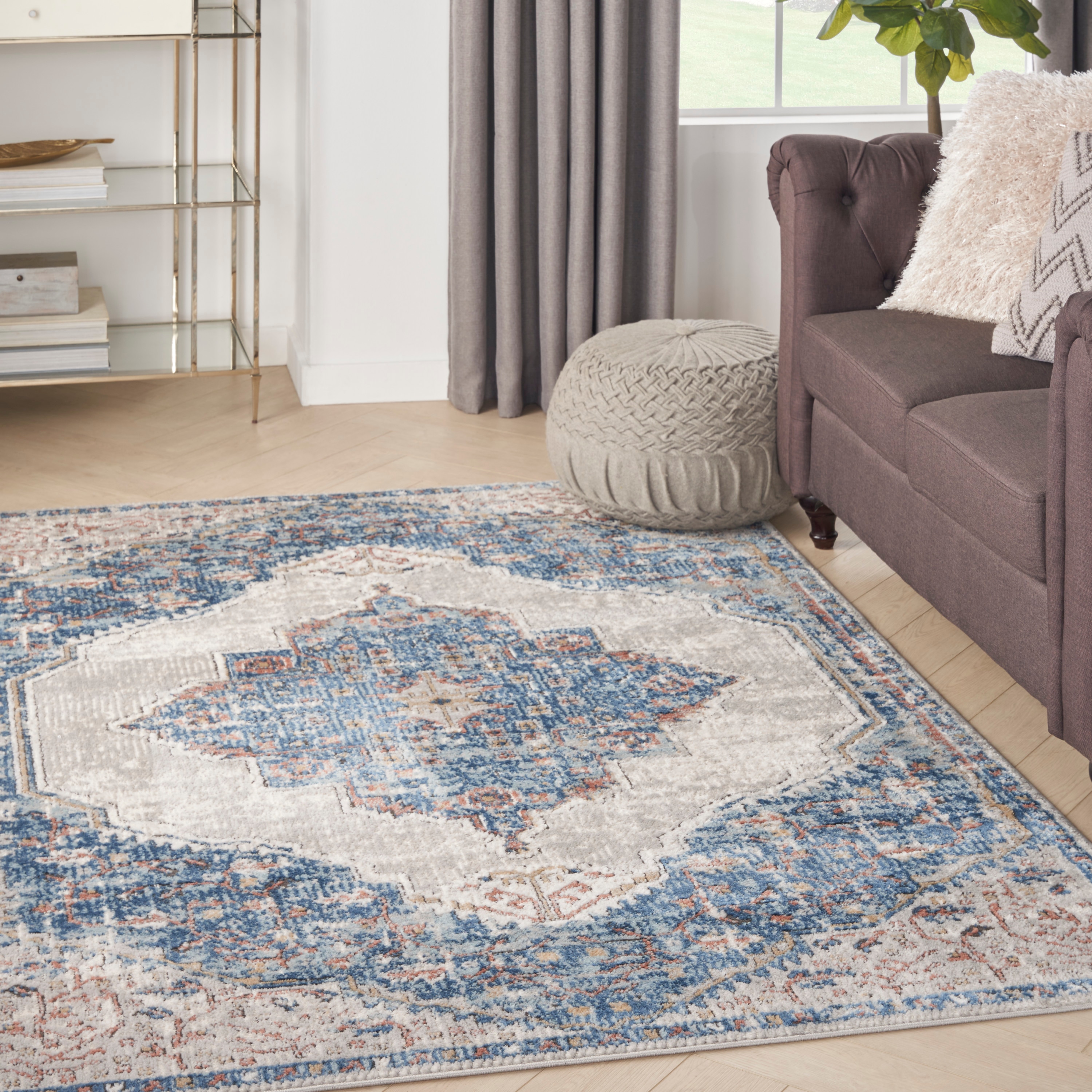 Nourison Concerto 5 X 7 (ft) Blue/Grey Indoor Medallion Area Rug in the ...