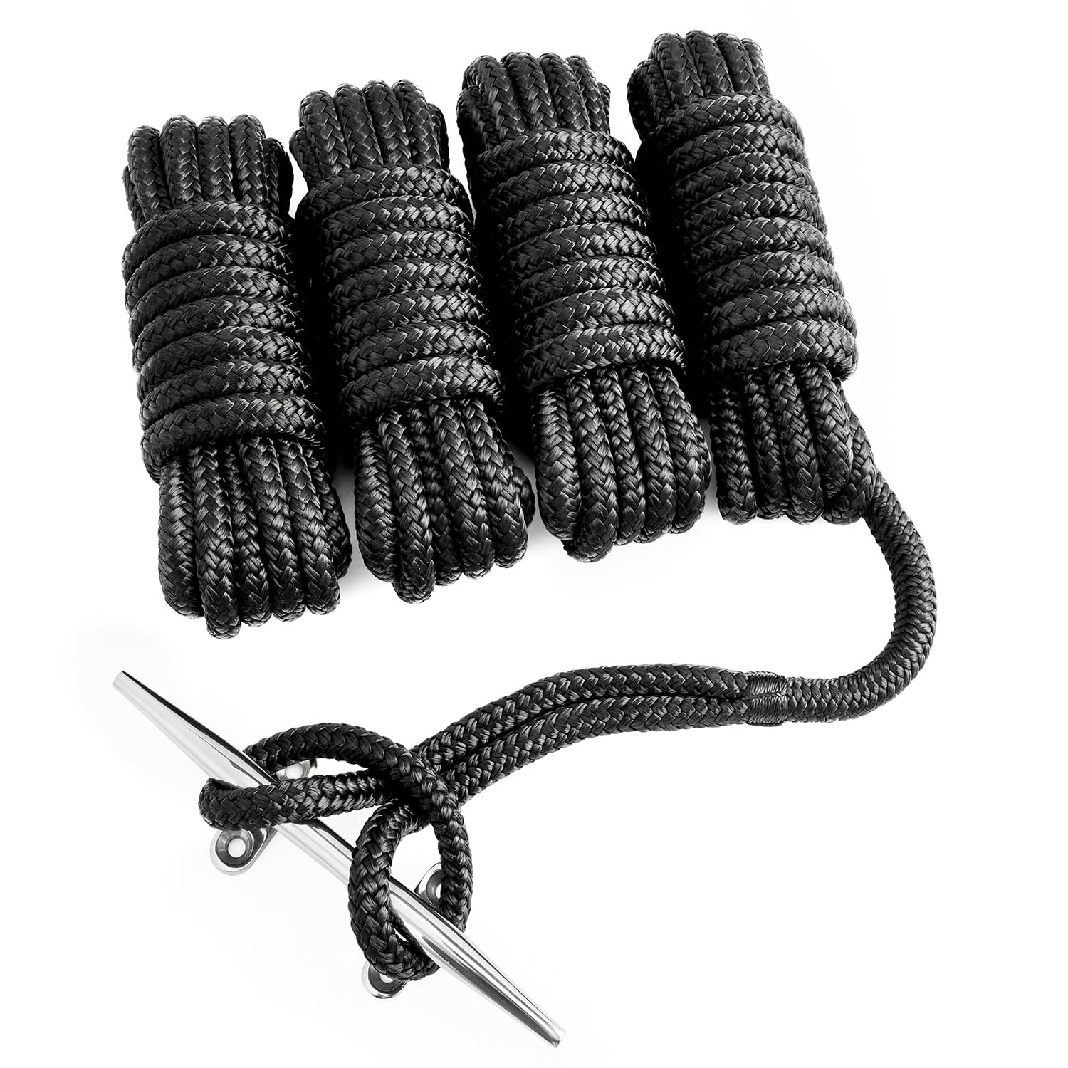 Etokfoks  dock lines 4 pack 1 2 inch x 15 ft marine grade double braided nylon rope with 12 inch eyelet for boats 20 to 30 ft