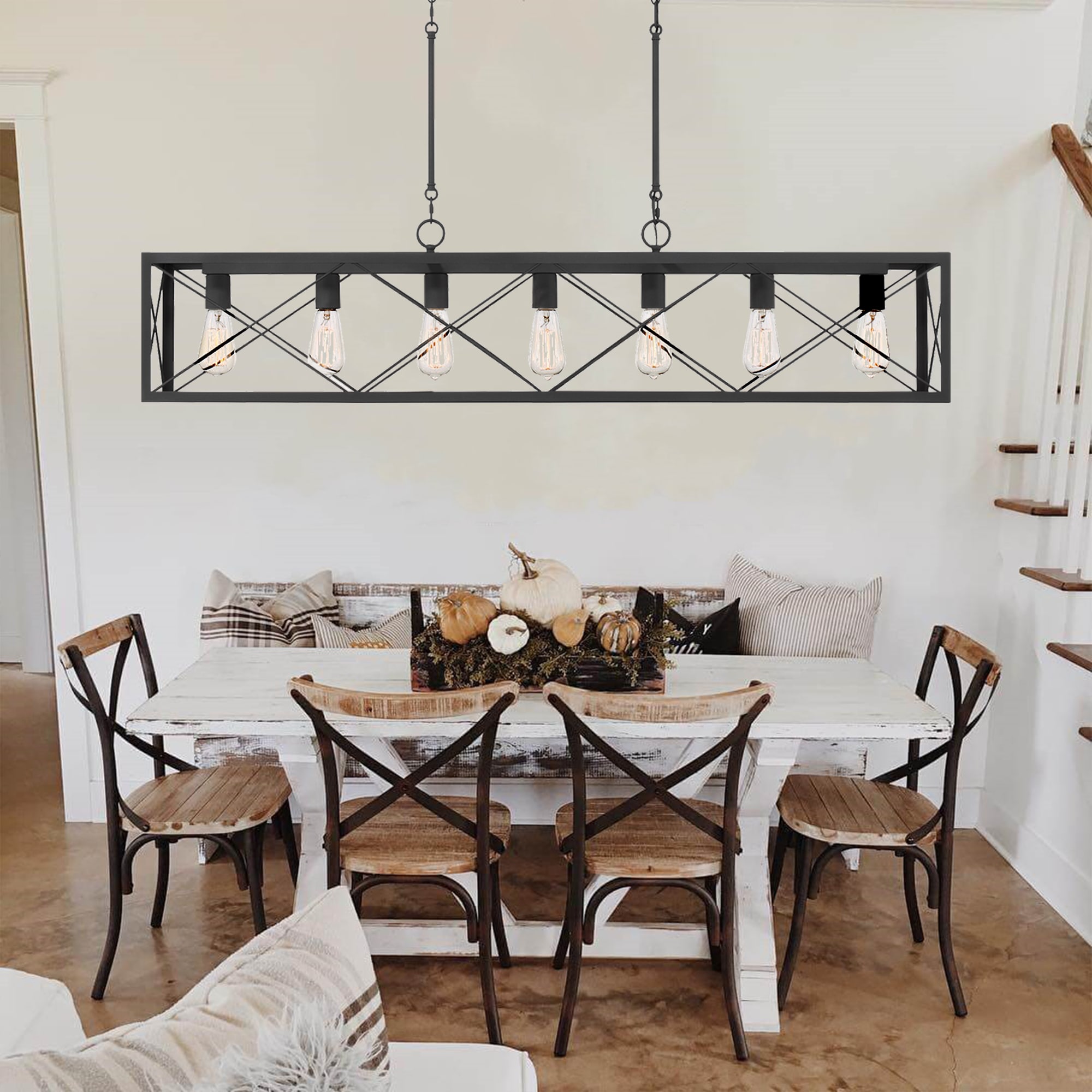 ACROMA 4007AZ Alodie 7 -Light Matte Black Farmhouse Bare bulb For Use in Bedrooms, Dining Rooms, Foyers, Kitchens, Living Rooms Chandelier