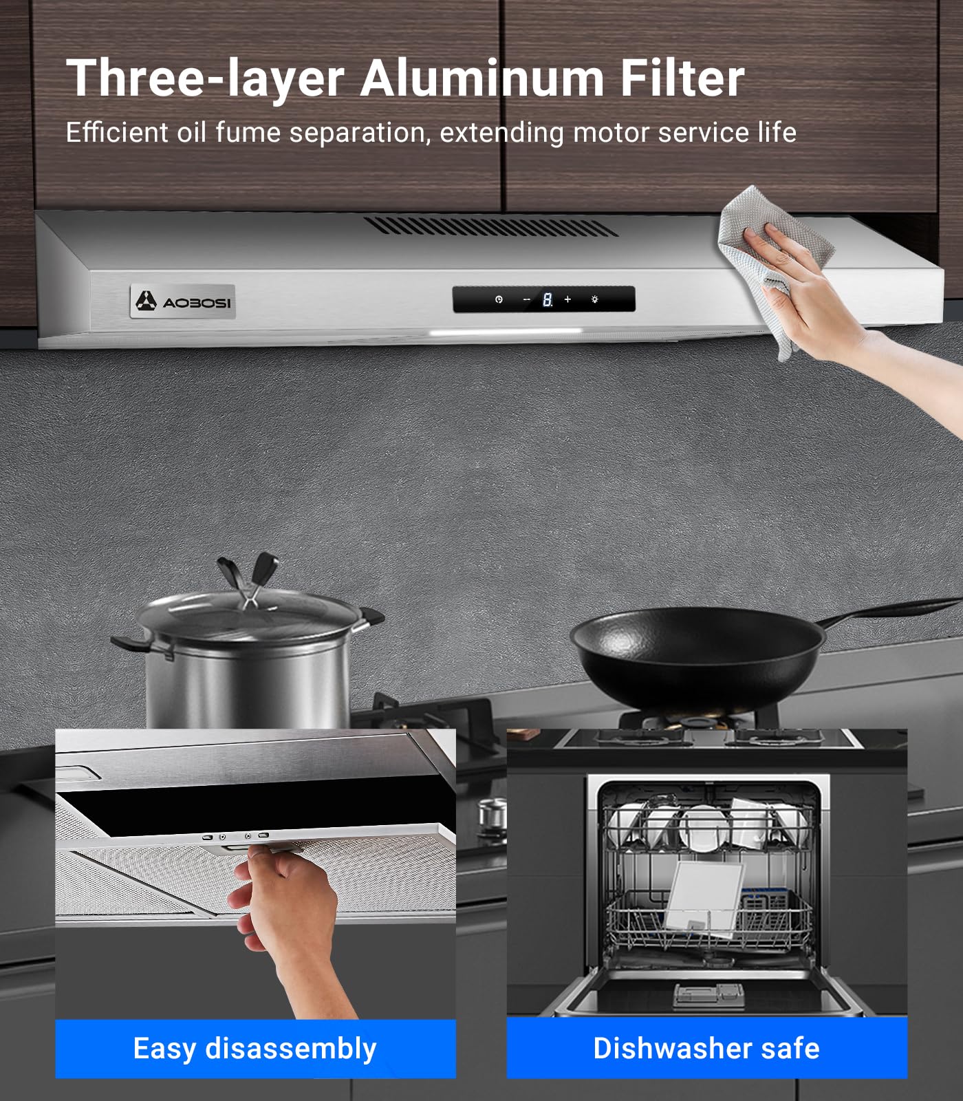 AOBOSI UL-23BTHD30-TS-ST Undercabinet-Range-Hoods - View #8