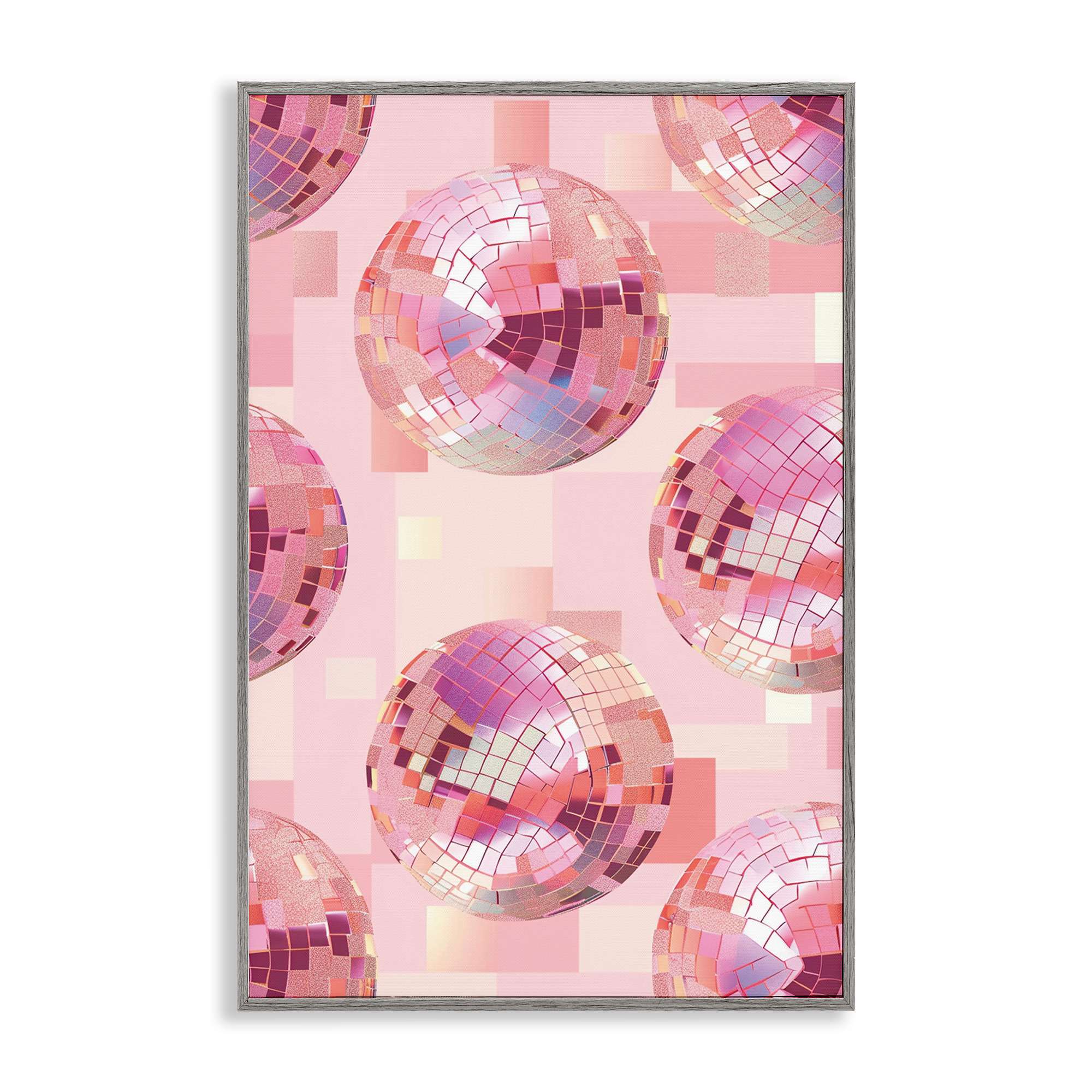 Stupell Industries BT-656-GFF-12X18 Feminine Pink Disco Balls Gray Framed Giclee Art By LSR Design Studio 12 x 18