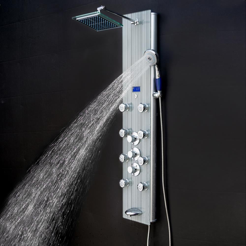 AKDY 52-in Grey Stripe Pattern Tempered Glass 8-Spray Shower Panel System (Valve Included)