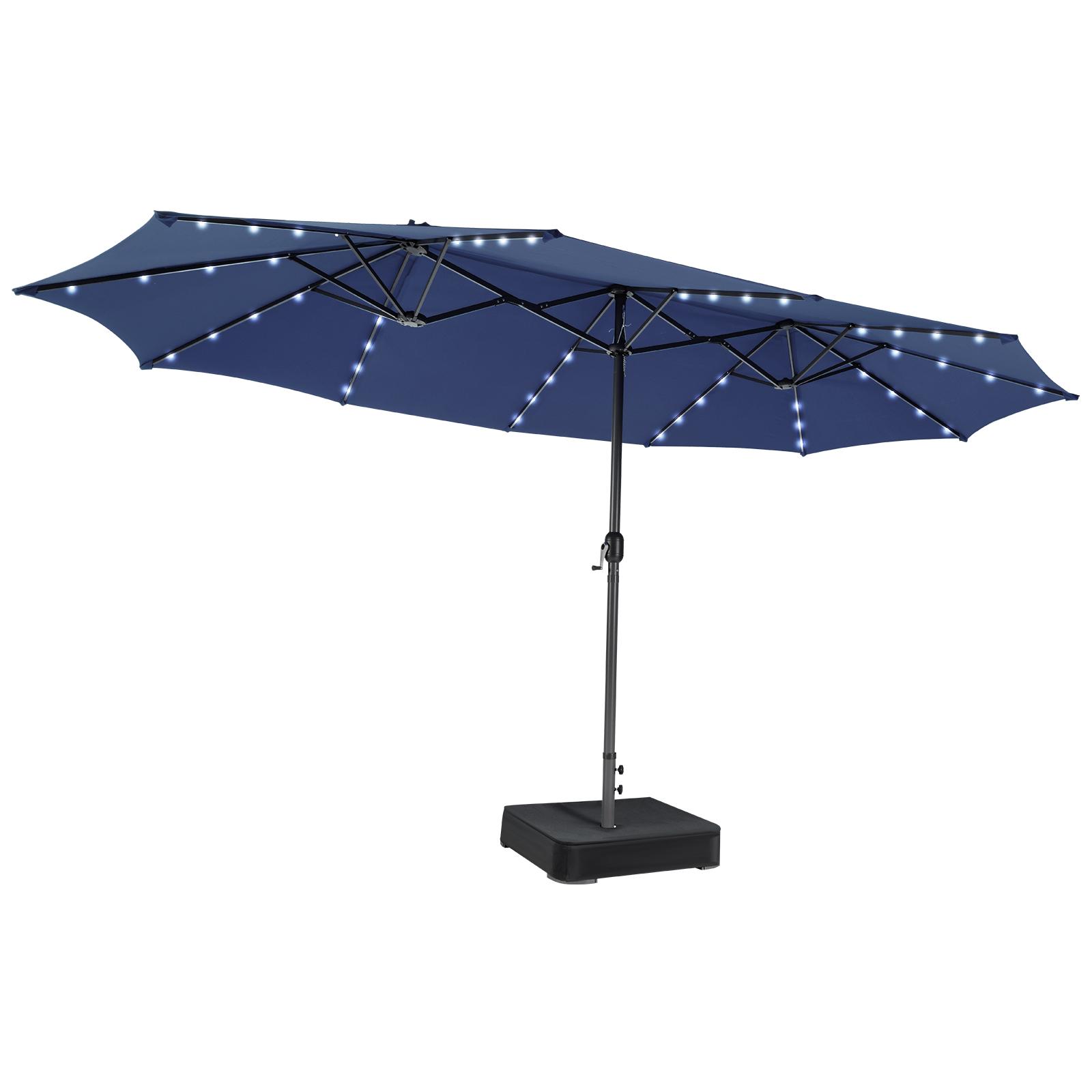 Forclover HYFC-0247NY 15.4-ft Steel Blue Garden Patio Umbrella with Lights
