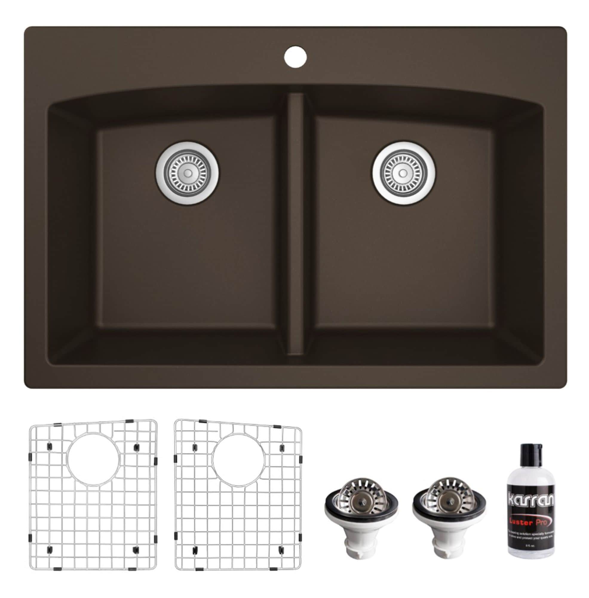 Karran QT-710-BR-PK1 Drop-in 33-in x 22-in Quartz Double equal bowl 1-Hole Kitchen Sink