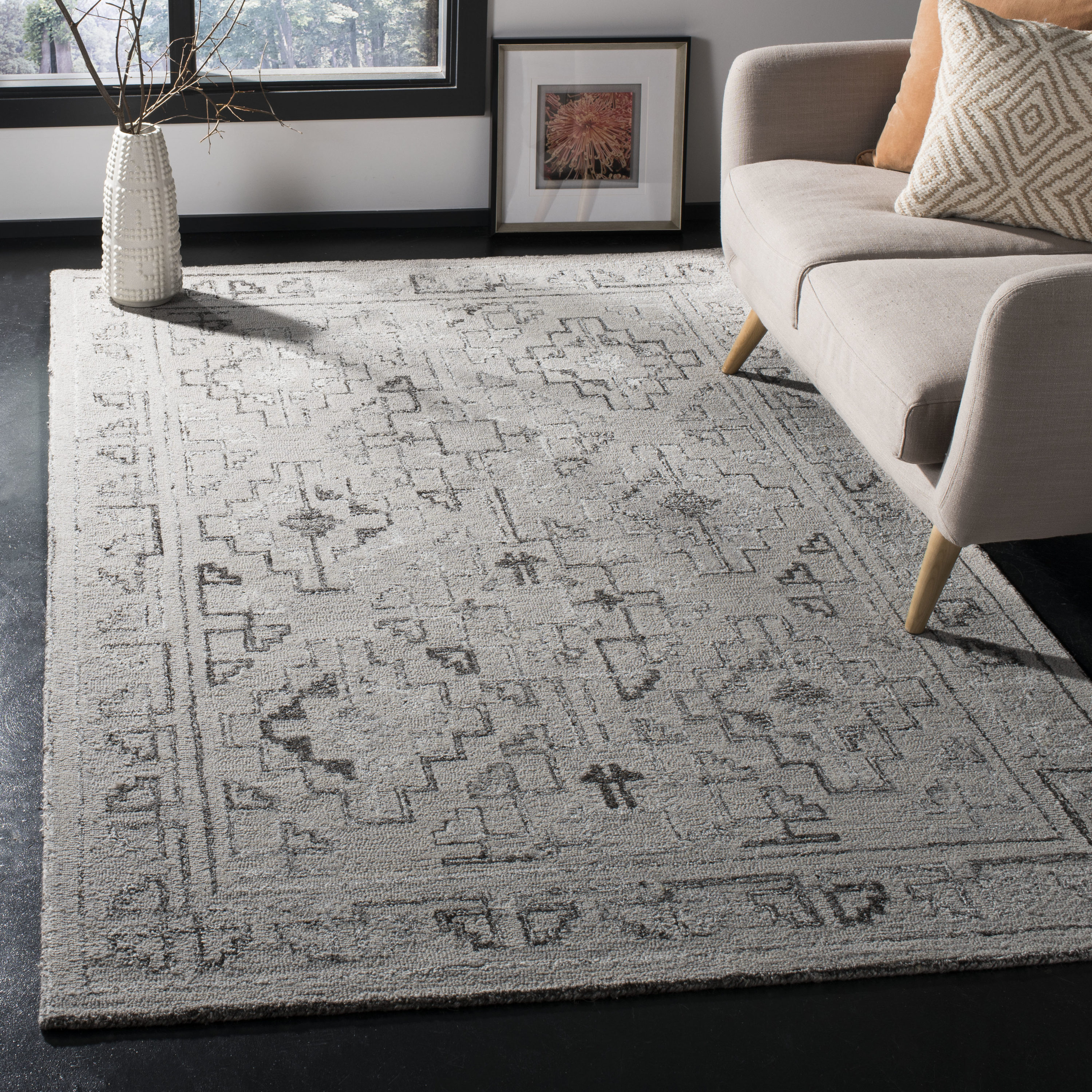 Handmade Abstract Black & Taupe Wool-Blend 6' Square Area Rug