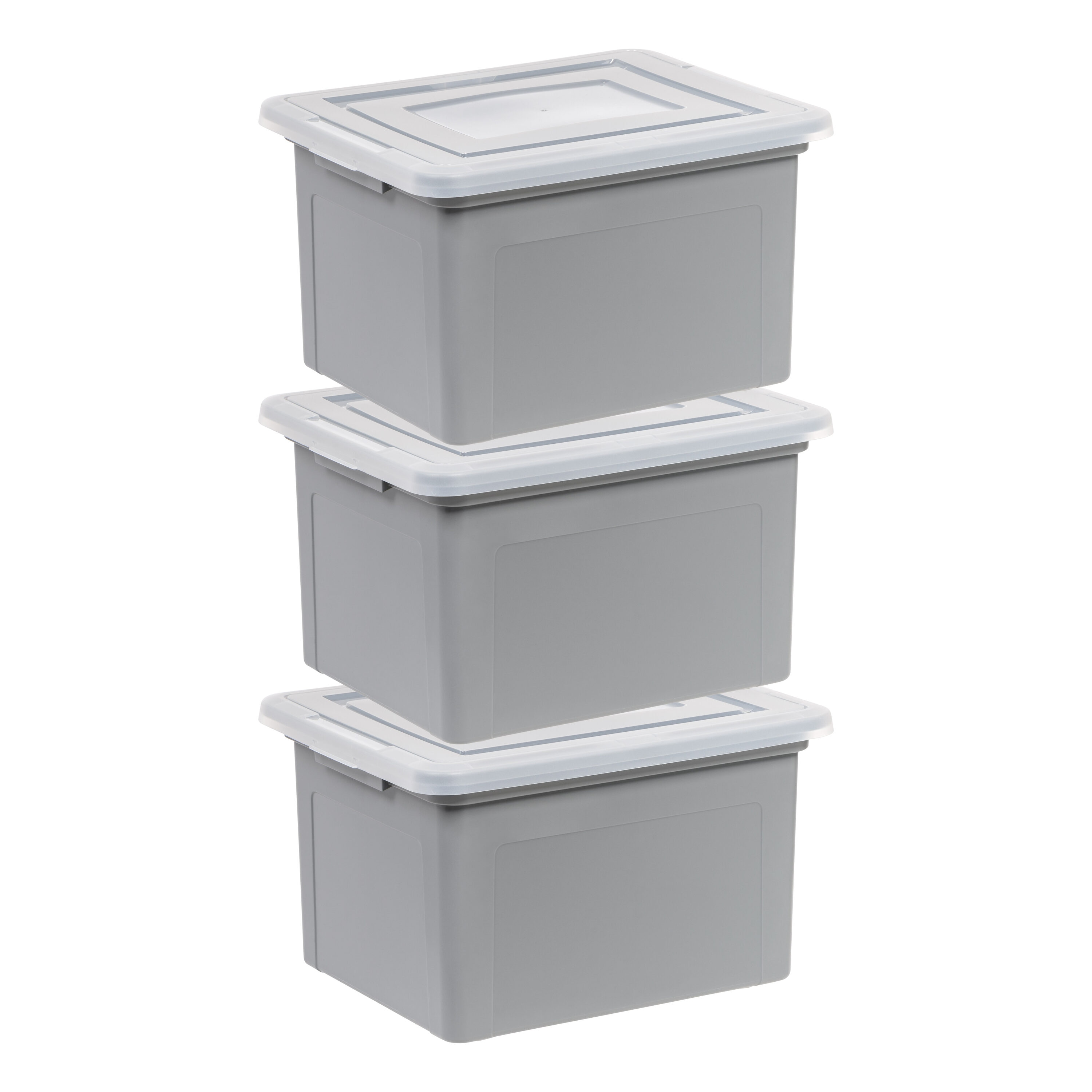IRIS 500166 3 -Pack Snap Tight File Box Large 8.7 -Gallons ( 35 -Quarts ) Gray Stackable Tote with Standard Snap Lid
