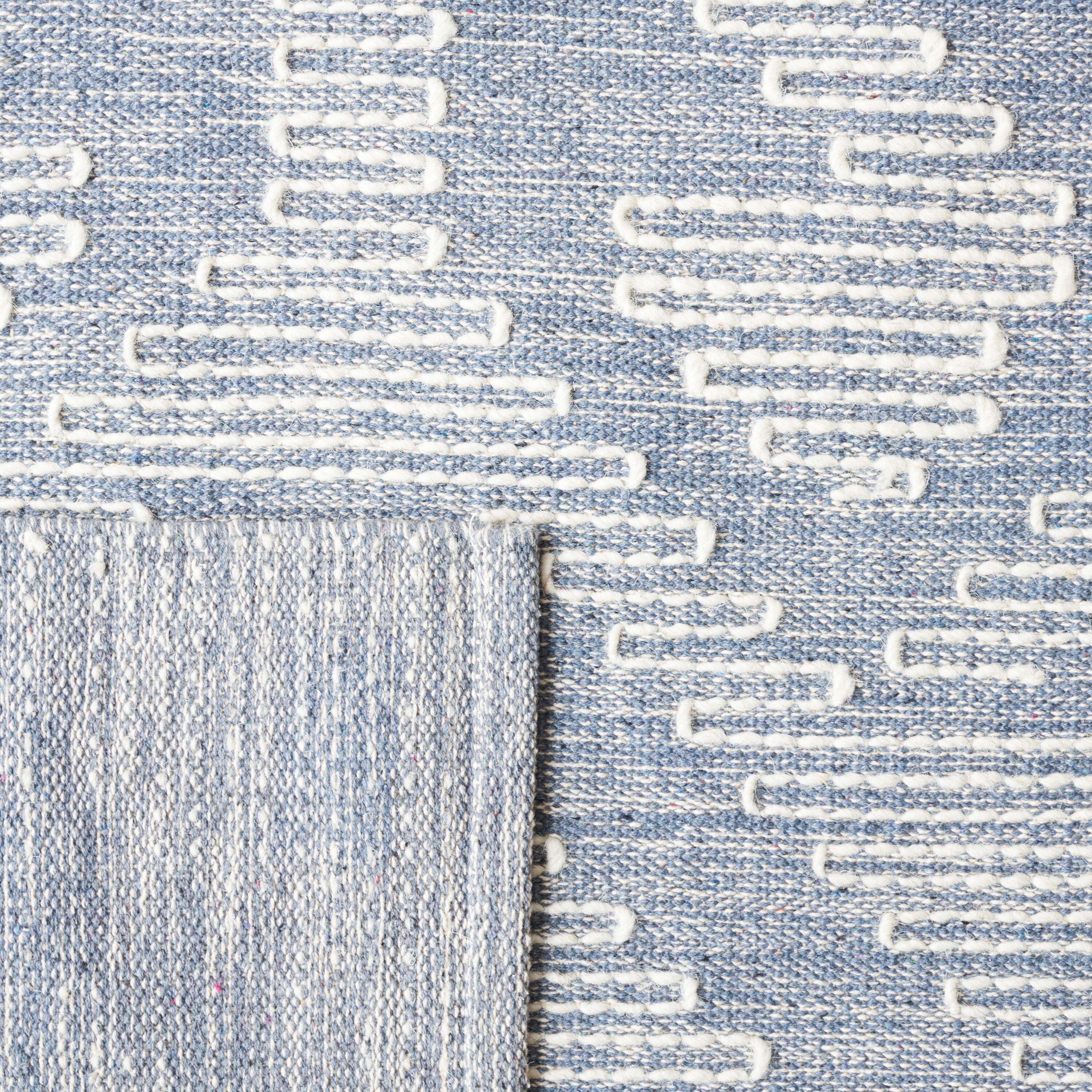 Blue and Ivory Round Handwoven Wool and Cotton Rug, 6' x 6'