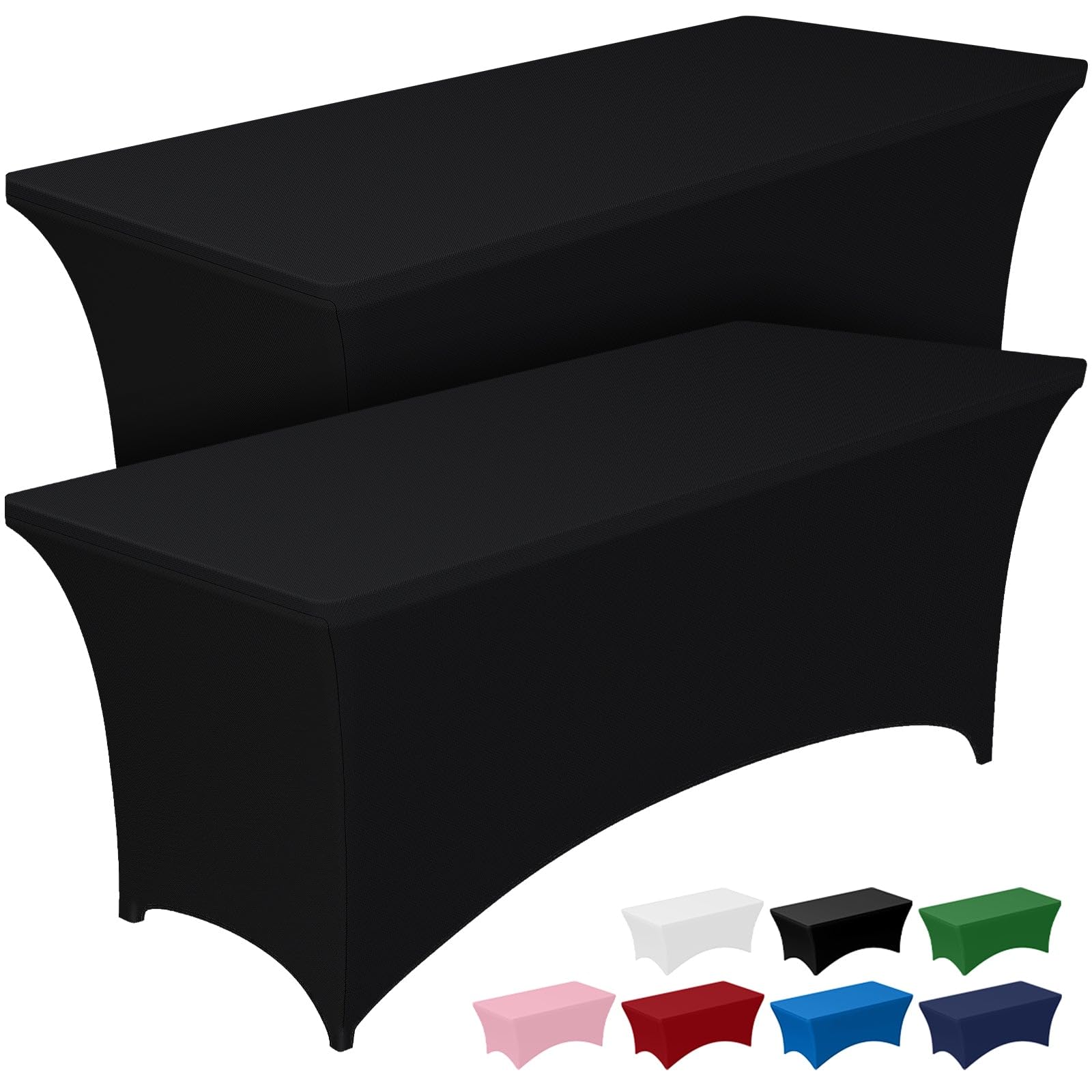 Anqtovp 2 Pack 6ft Rectangular Spandex Tablecloth Black Stretch Fitted Wrinkle Free Table Cover for Parties Weddings Banquets Outdoor Events #LAN0227P16