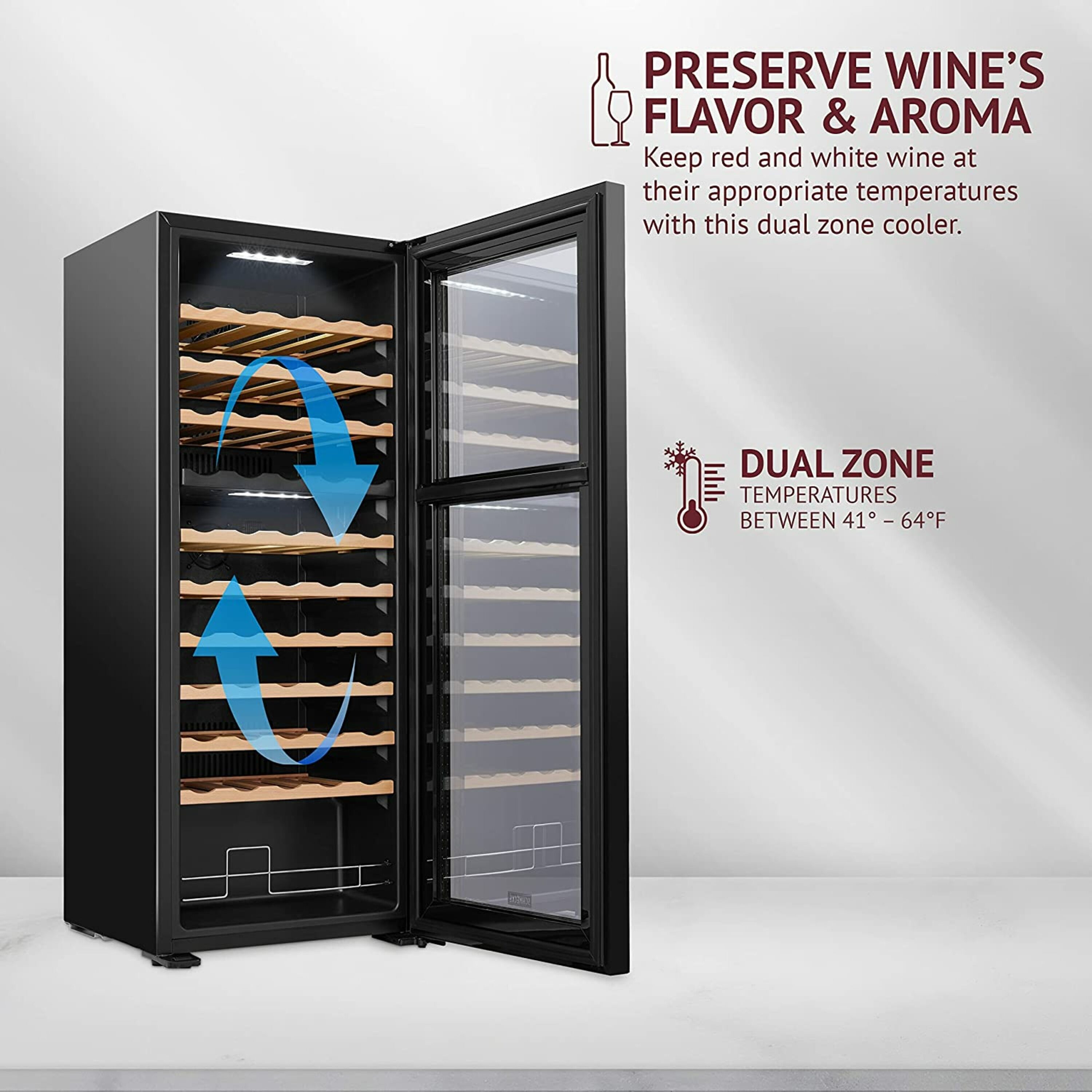 Schmecke 55-Bottle Dual Zone Freestanding Wine Cooler ,Black