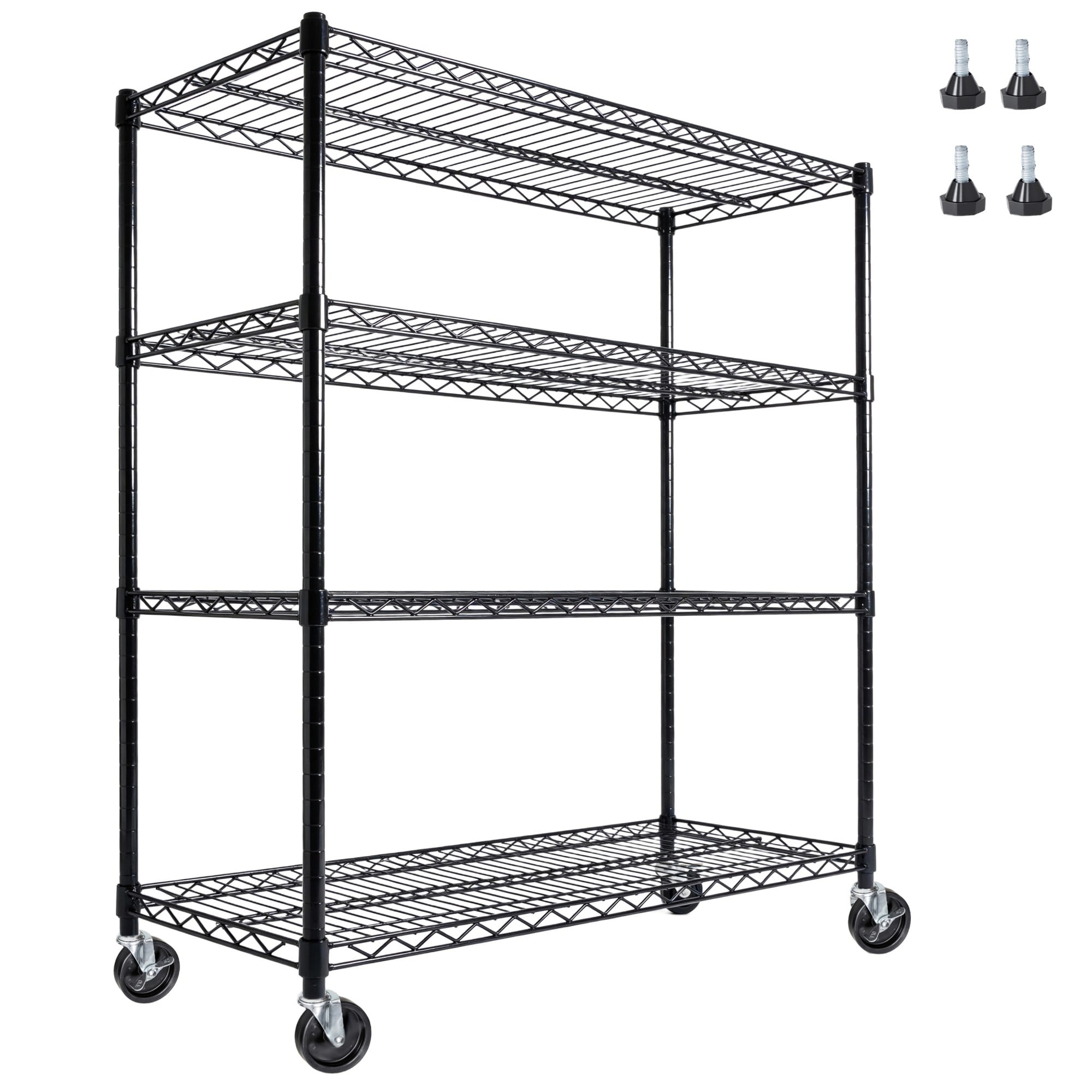 Cuschoice 55.5-in W x 24-in D x 80-in H Heavy-Duty 4-Tier Adjustable Rolling Wire Storage Shelving Unit 2400 lb Capacity