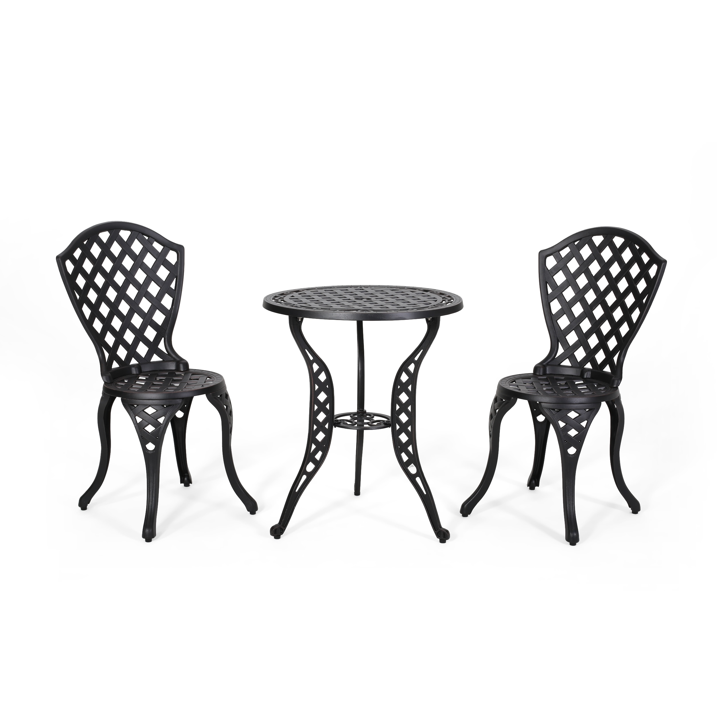 AHIOU HOME ZAAHG-59076ALUDS Berkeley 3 -Piece Black Bistro Patio Dining Set Aluminum Round Table with 2 Stationary Chairs