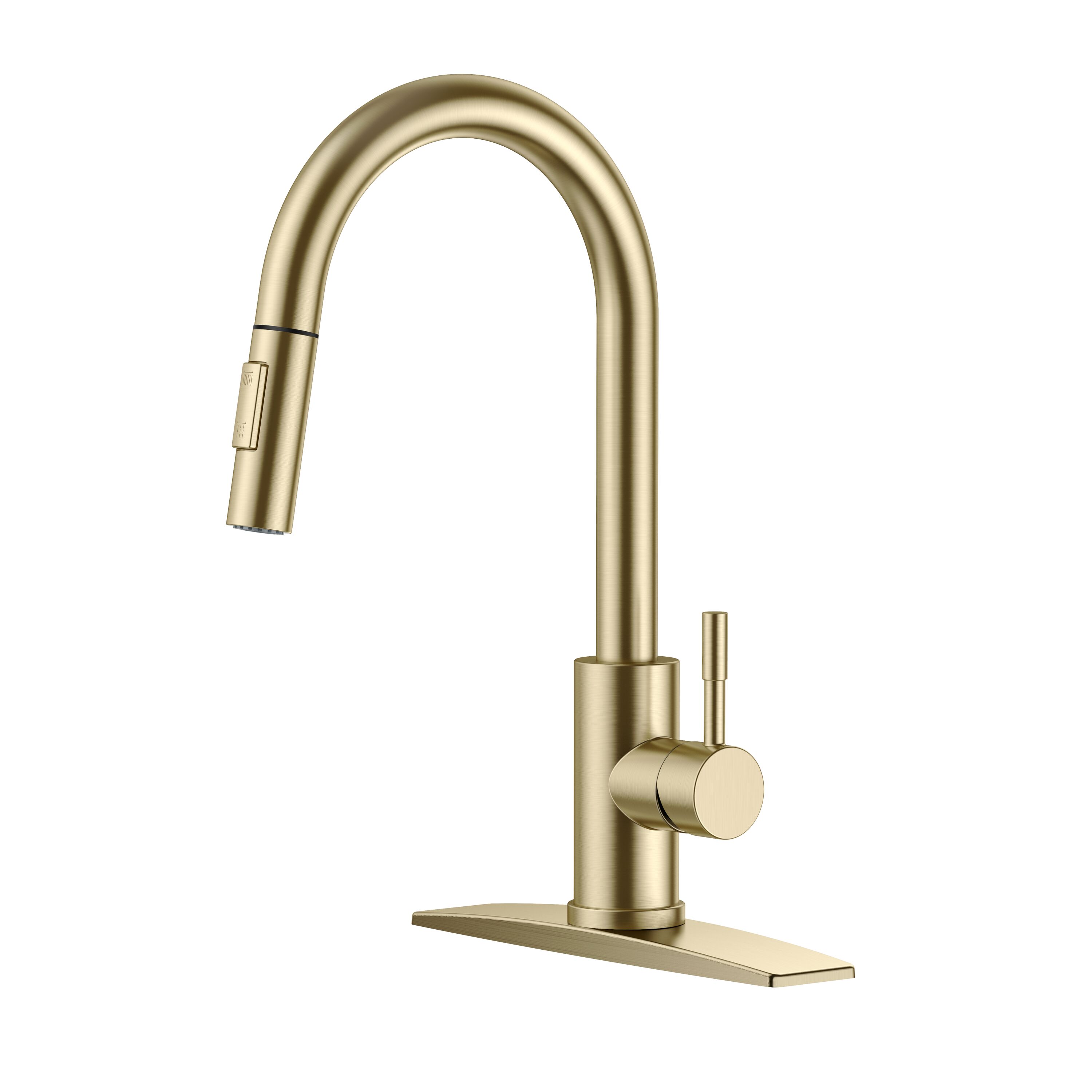 FORIOUS LL43000G Gold Single Handle Deck-mount Pull-down Kitchen Faucet with Sprayer ( Deck Plate Included )