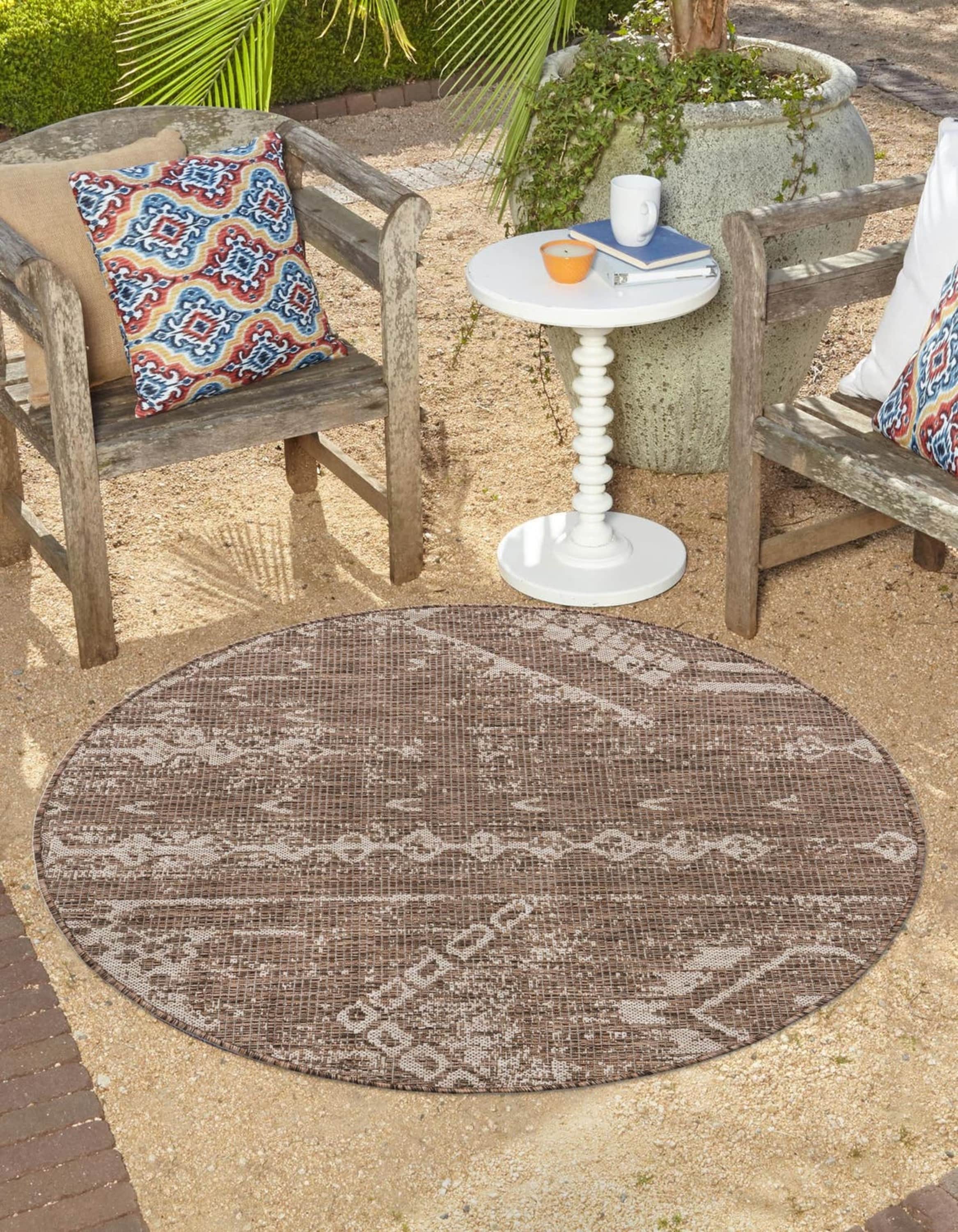 Unique Loom 3180892 Outdoor Bohemian 13 x 13 (ft) Loomed Polypropylene Brown Round Indoor/Outdoor Abstract Area rug