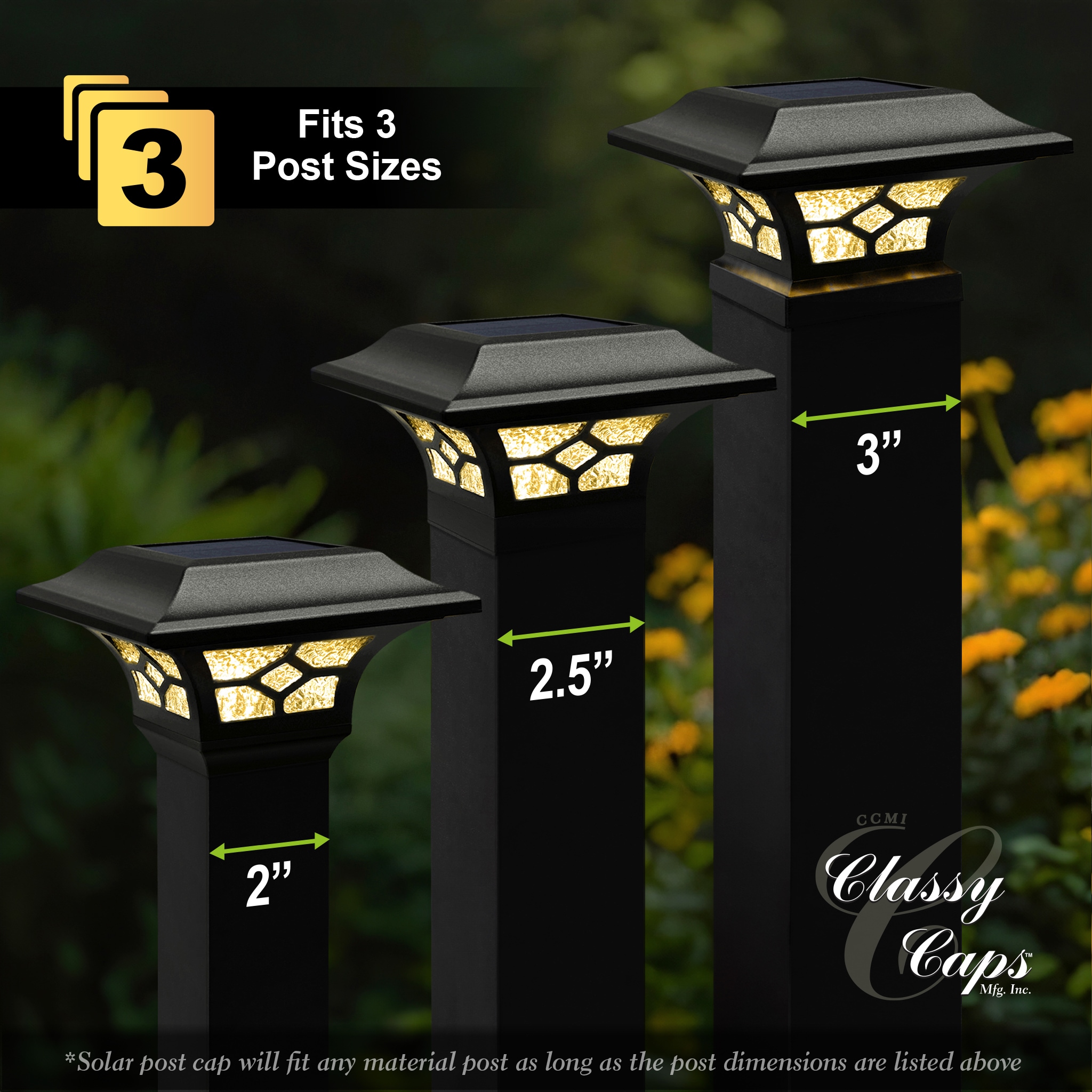 Black Aluminum LED Solar Post Cap with Glass Lens