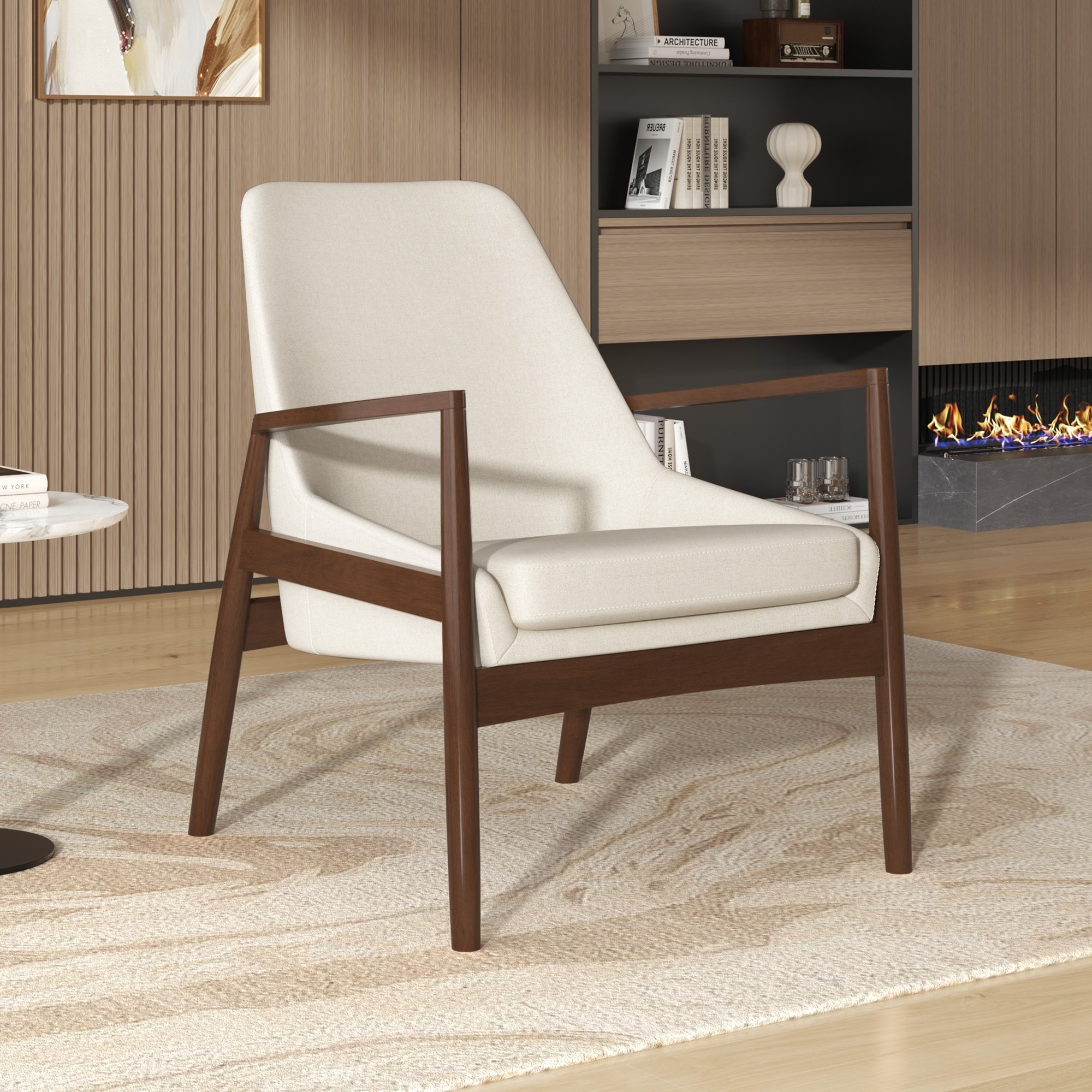 ModernLuxe L3P-N724P256555A Accent Chair MidCentury Modern Armchair with with Solid Wood Frame Reading Leisure Chair with High Back for Living Room