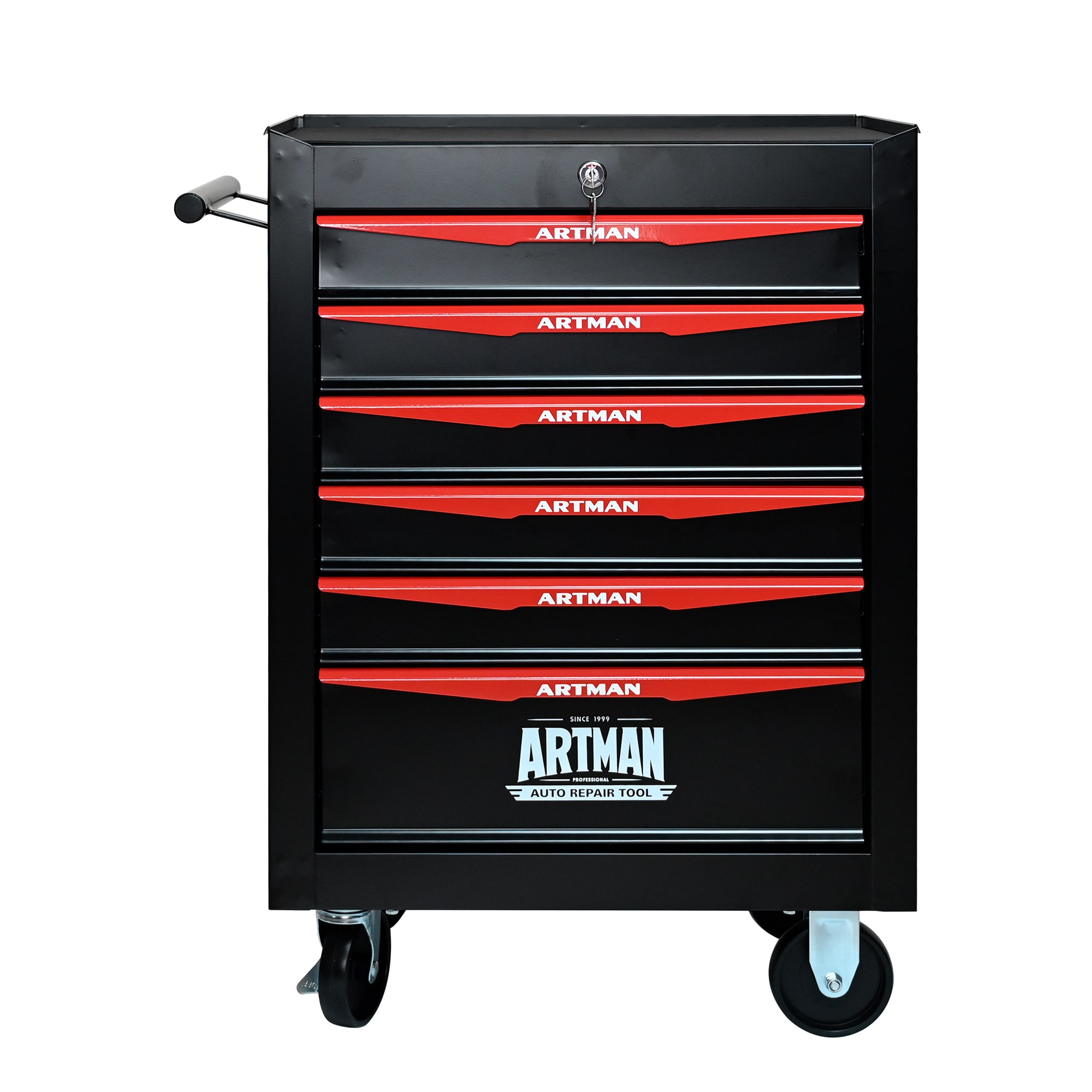 Tinyhomie Rolling Metal Tool Chest with 6 Drawers 20 inch 6-Drawer Tool Chest Cabinet with Ball Bearing Drawer Slides Steel Tool Storage Box Organizer -BLACKandRED