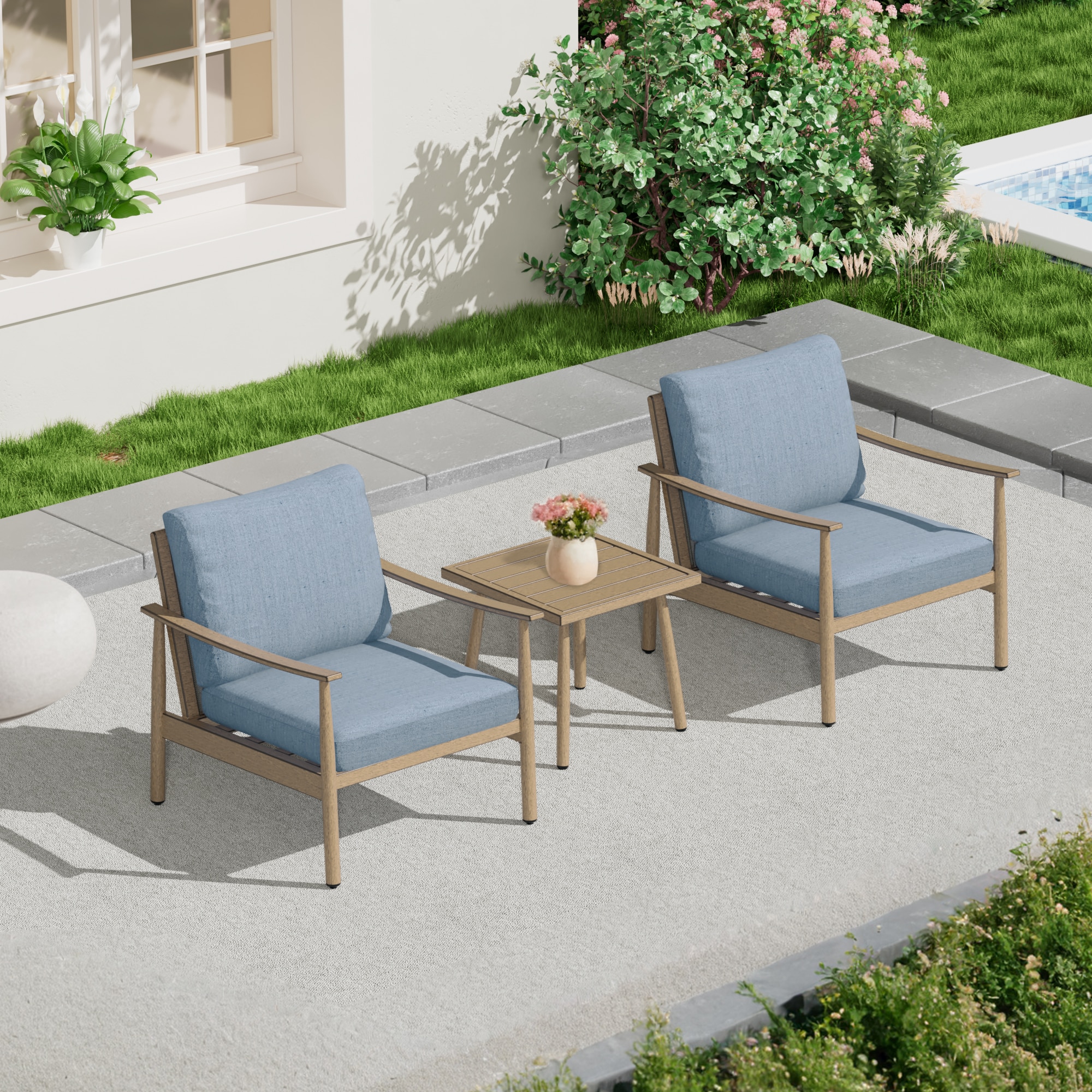  CP-SF3-ZL-B1-WL2 3 -Piece Patio Conversation Set with Blue Cushions