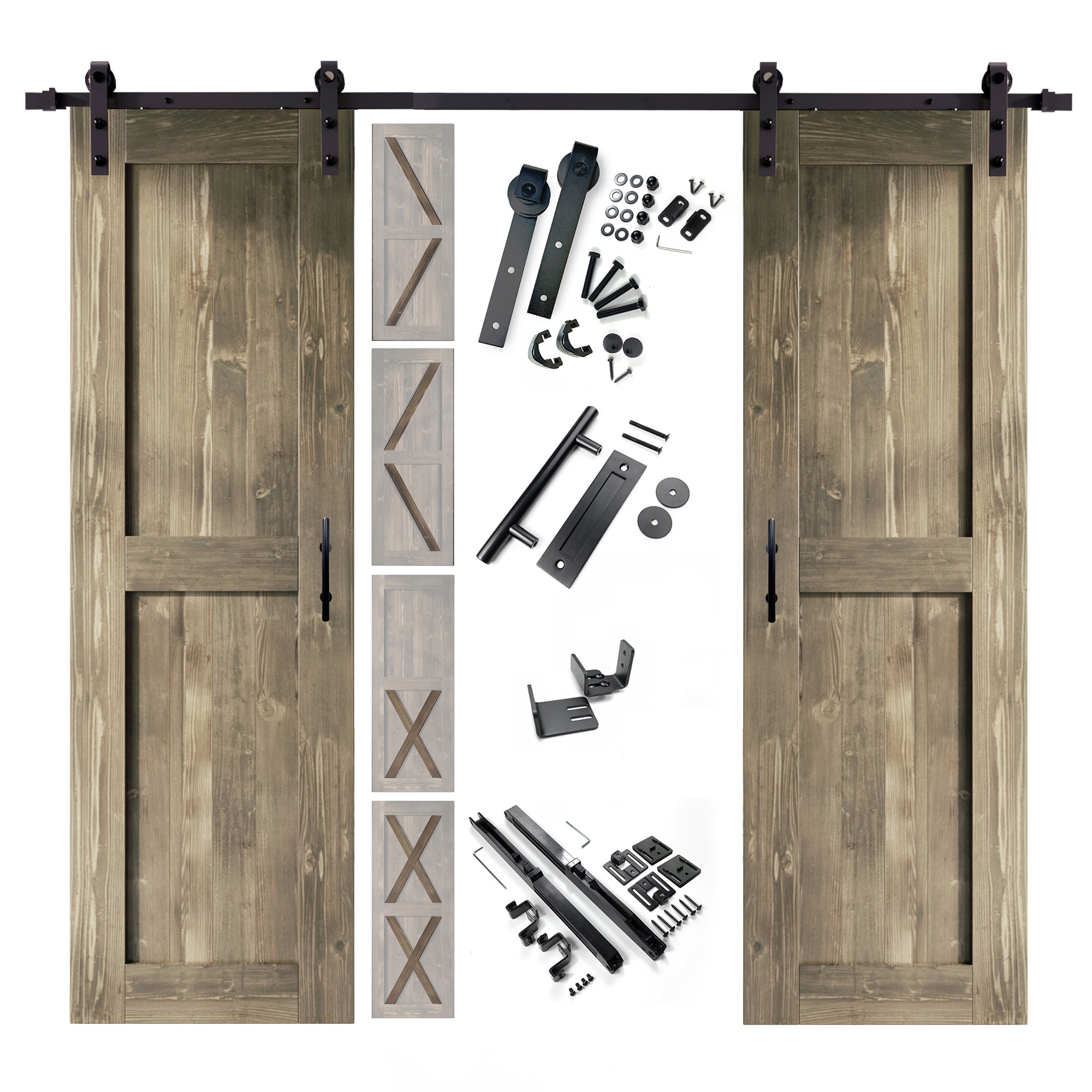 HOMACER YT2TGH084C-2080F-GR 20-in x 80-in Classic Gray Pine Wood Solid core Double Barn Door (Hardware Included)