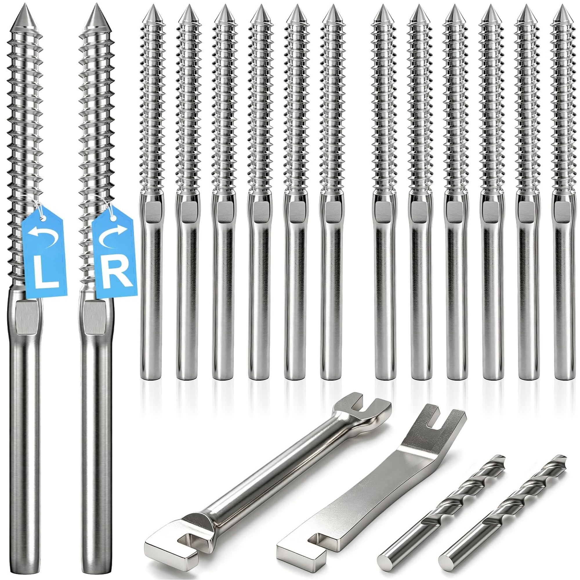 Numhew 1/8in Thread Size 100-Pack Right and Left Handed T316L Stainless Steel Swage Lag Screws Headless T316L Finish Cable Railing Hardware