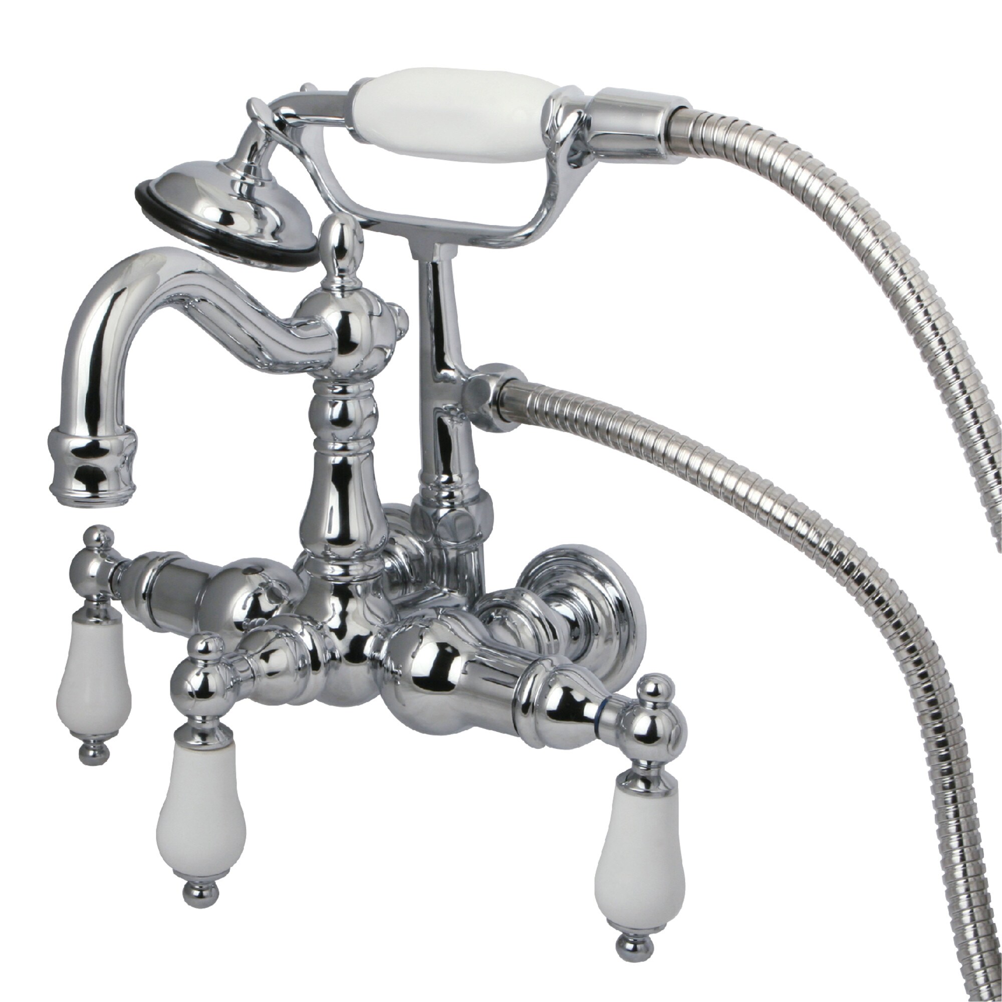 Kingston Brass WLCC1012T1 Vintage Polished chrome 3-handle Wall-mount High-arc Bathtub Faucet with Hand Shower ( Valve Included )