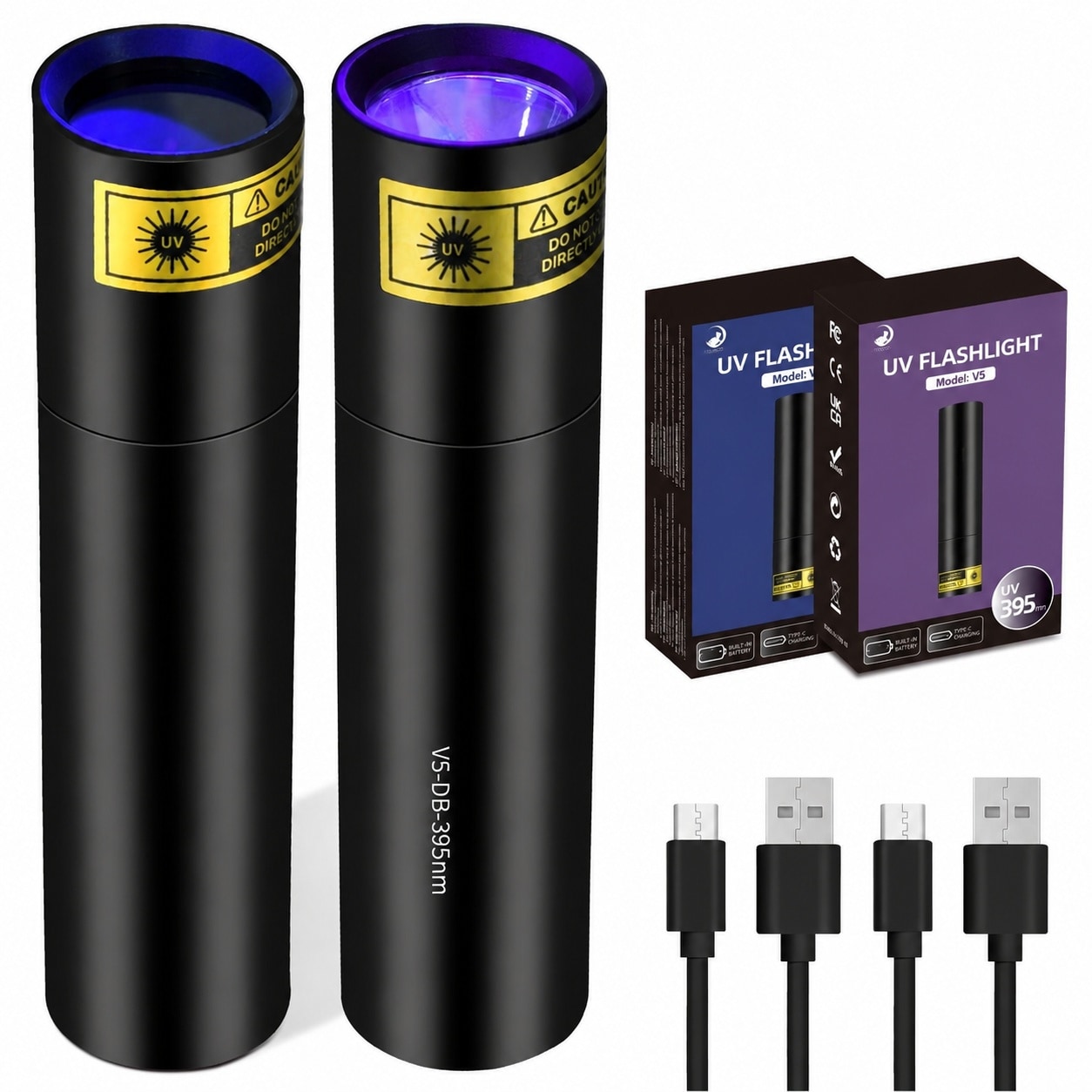 Justincity  UV Flashlight 365nm Light and 395nm Blacklight Mini Powerful Woods Lamp USB C renewable power LED Ultraviolet Flashlights Pet
