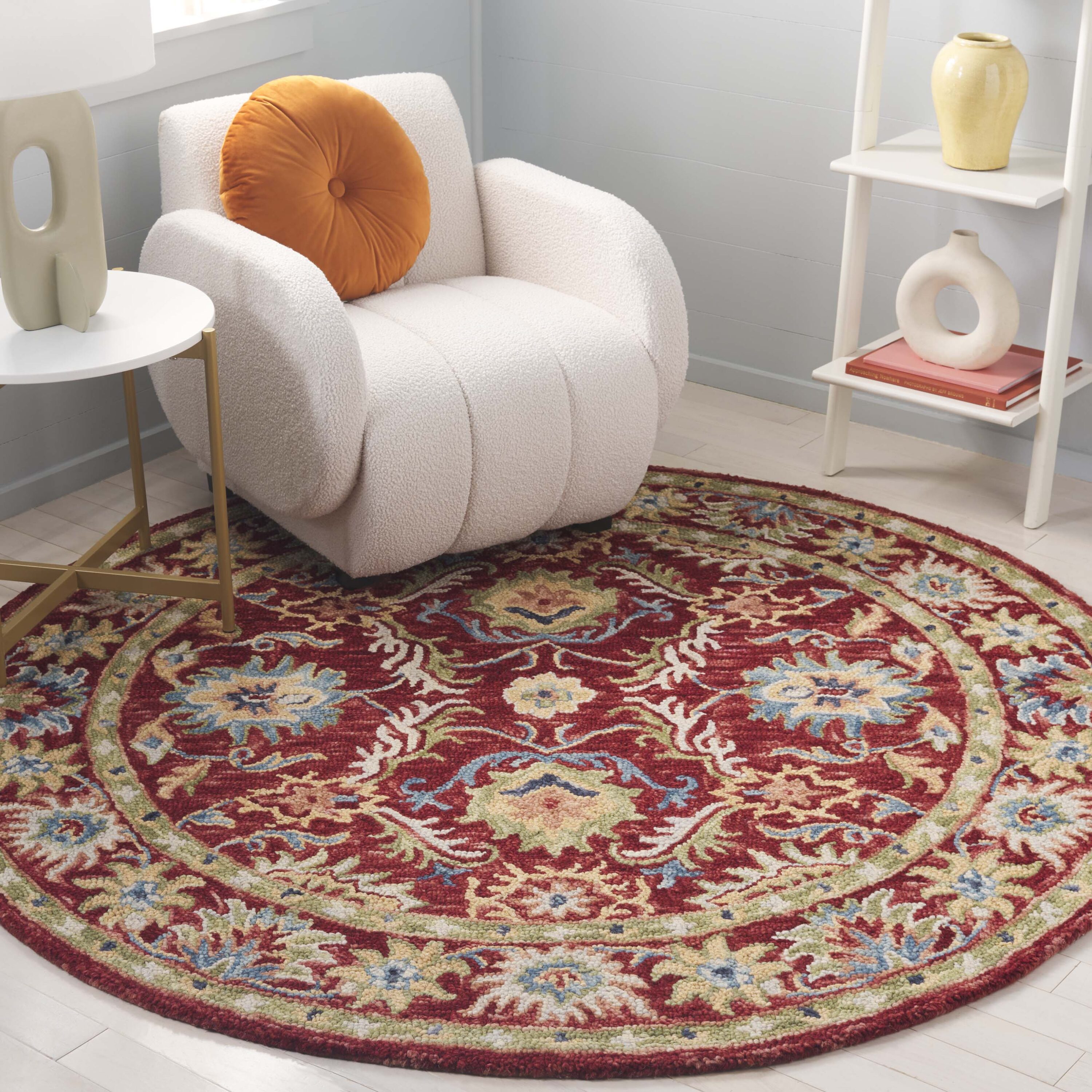  Blossom 691 Red/Green Traditional 6ft x 6ft Round Rug