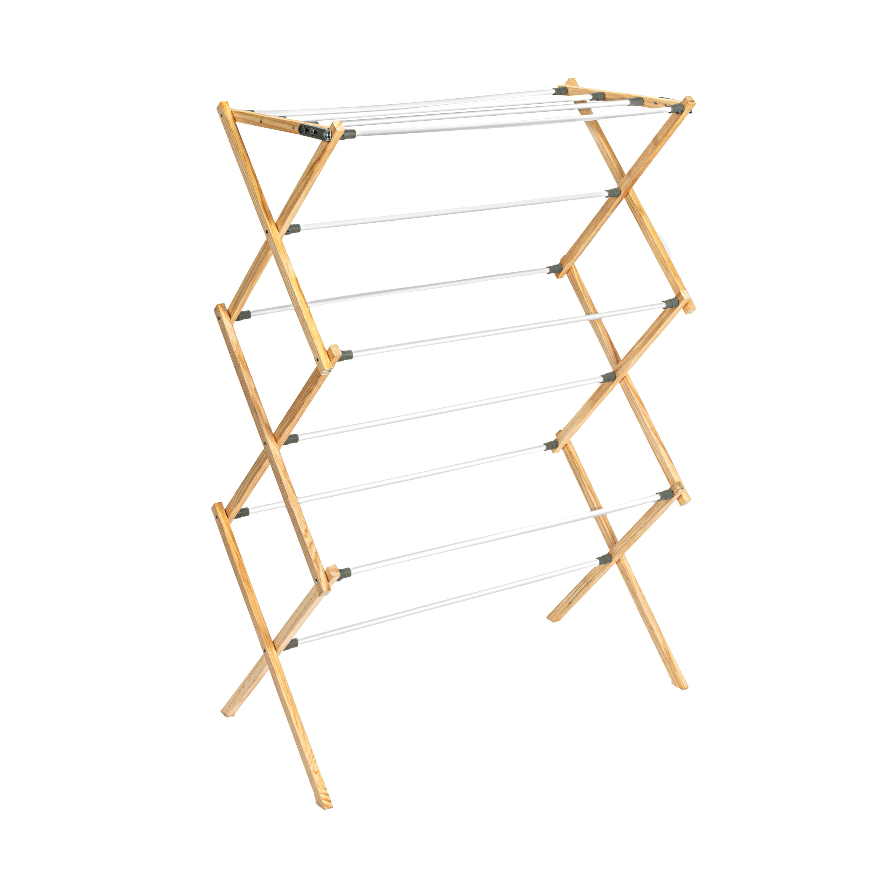 Household Essentials XFrame Clothes Drying Rack Stabile Wood Frame with Slanted Feet Smooth Vinyl Wrapped Rods 23.8 Feet of Hanging Space Ready to Assemble Flat Top Natural #HH5146