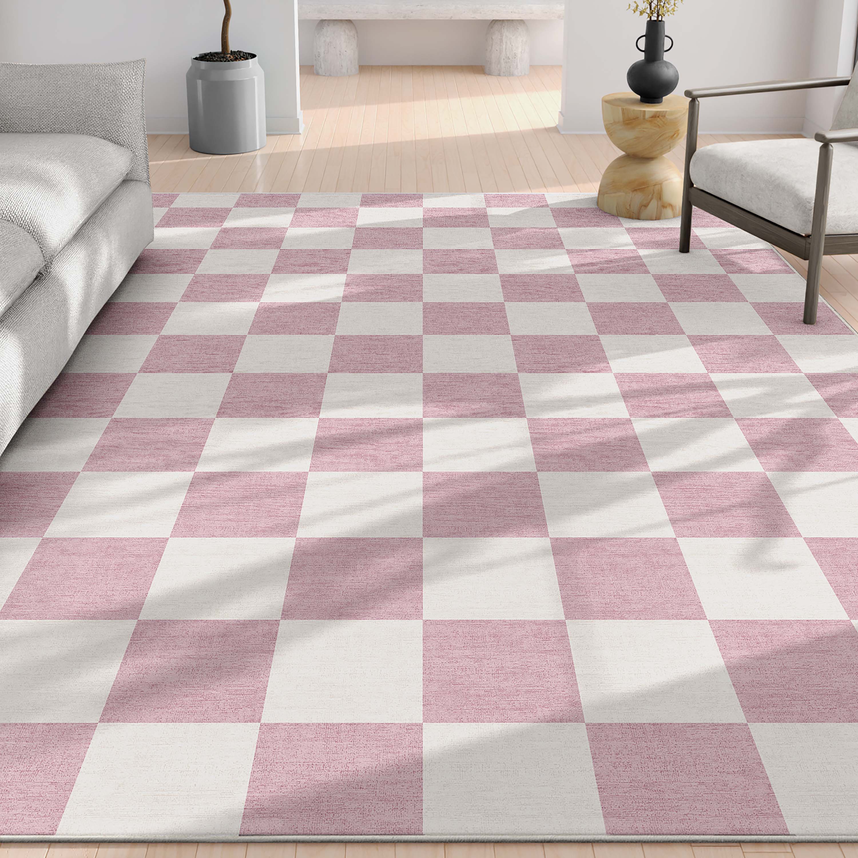 Well Woven W-SQR-01E-5 Apollo 5 x 7 (ft) Flatweave Polyester Pink Rectangular Indoor Geometric Mid-Century Modern Area rug