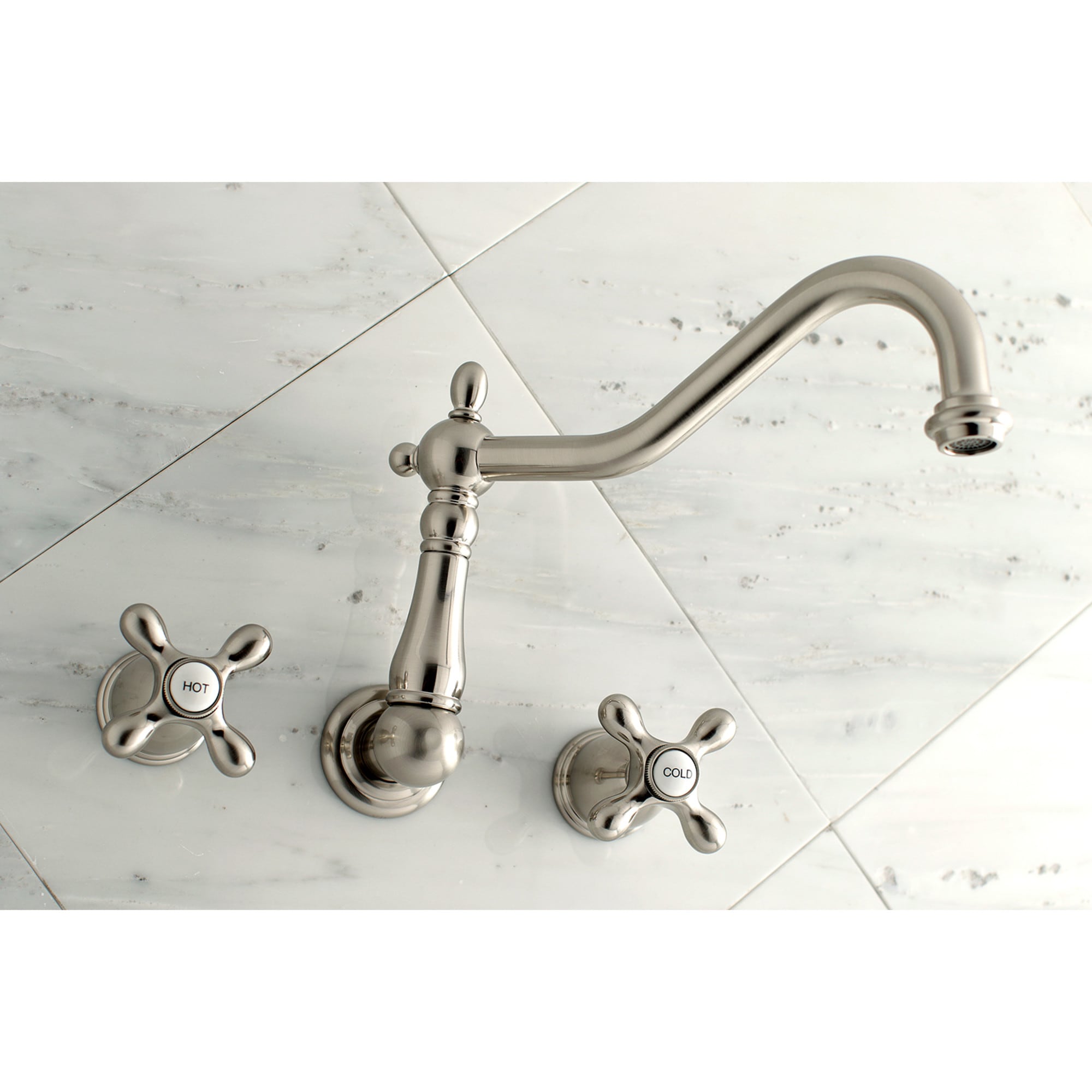 Kingston Brass WLKS1028AX Heritage Brushed nickel 2-handle Wall-mount High-arc Bathtub Faucet ( Valve Included )
