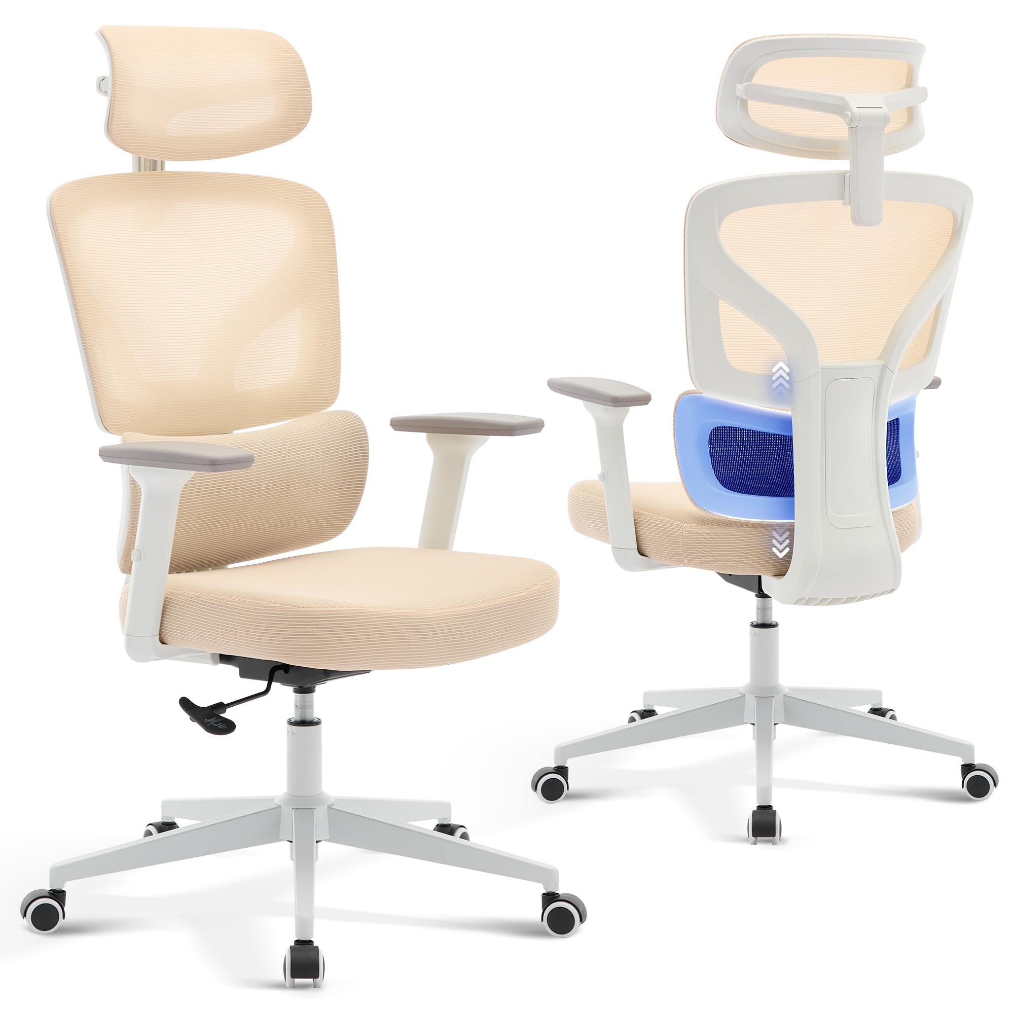 IdealHouse Ergonomic High Back Mesh Office Chair Adjustable Lumbar Support 3D Armrests and Headrest Breathable Swivel Computer Desk Chair for Home or