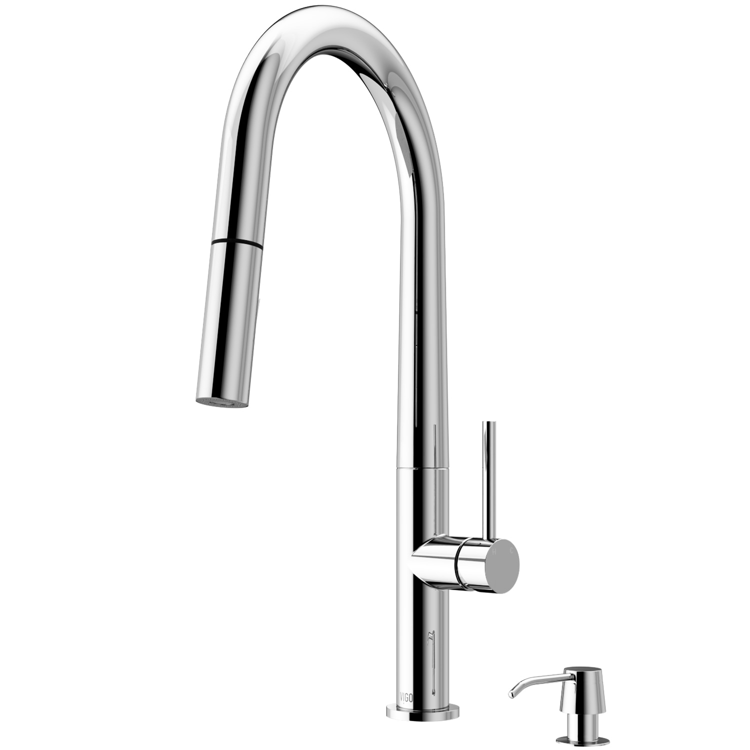 VIGO VG02029CHK2 Greenwich Chrome Single Handle Deck-mount Pull-down Kitchen Faucet with Sprayer (Soap Dispenser Included)