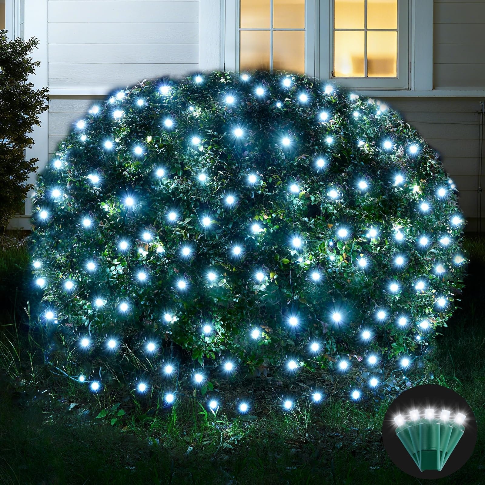 Lukvuzo  LED Net Lights 200LEDs 9ft x 6ft White Mesh Outdoor Indoor Waterproof UL Certified for Trees Bushes Shrubs Christmas Decorations