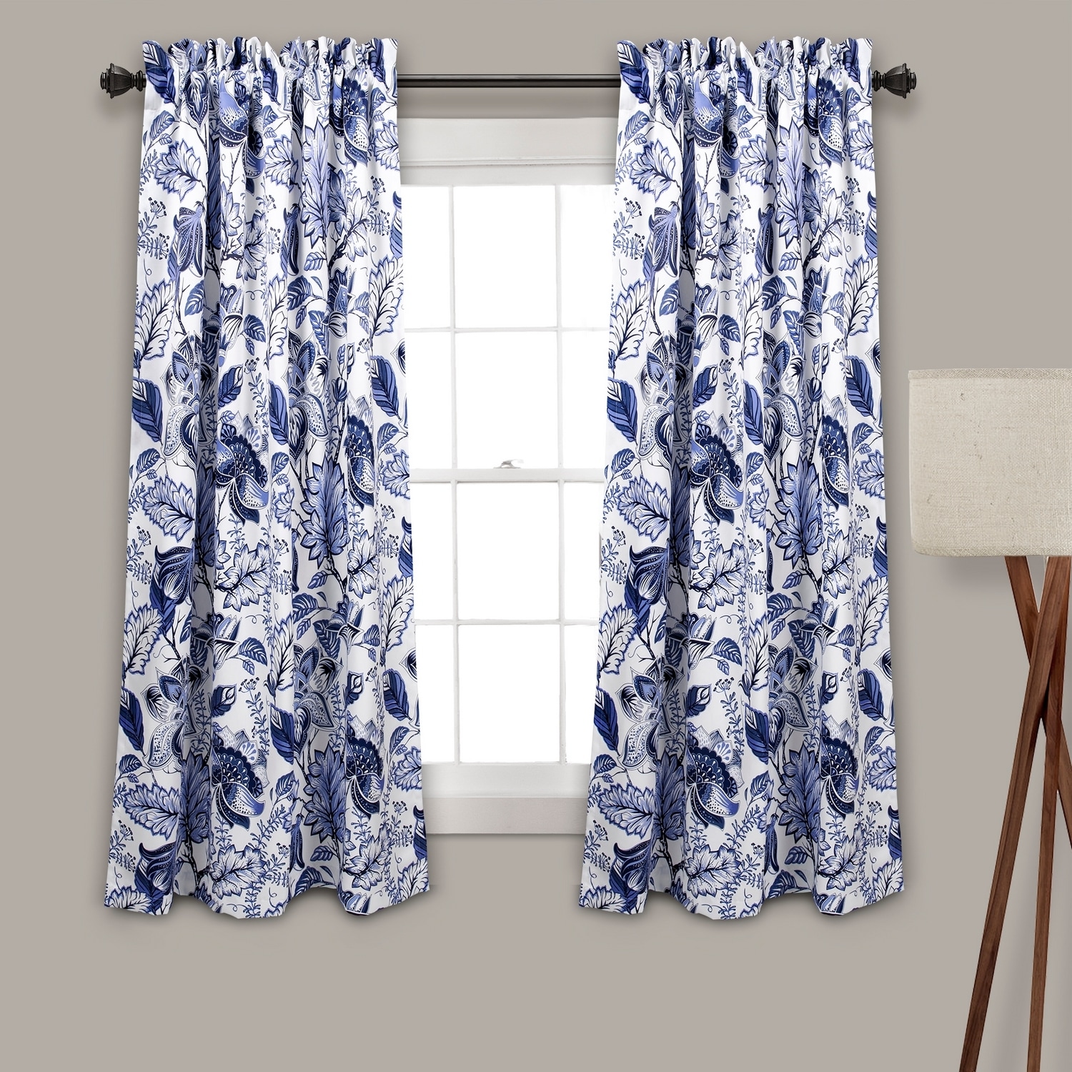 Lush Decor 16T003490 63-Inches Blue Floral Light filtering Rod pocket Curtain panel pair