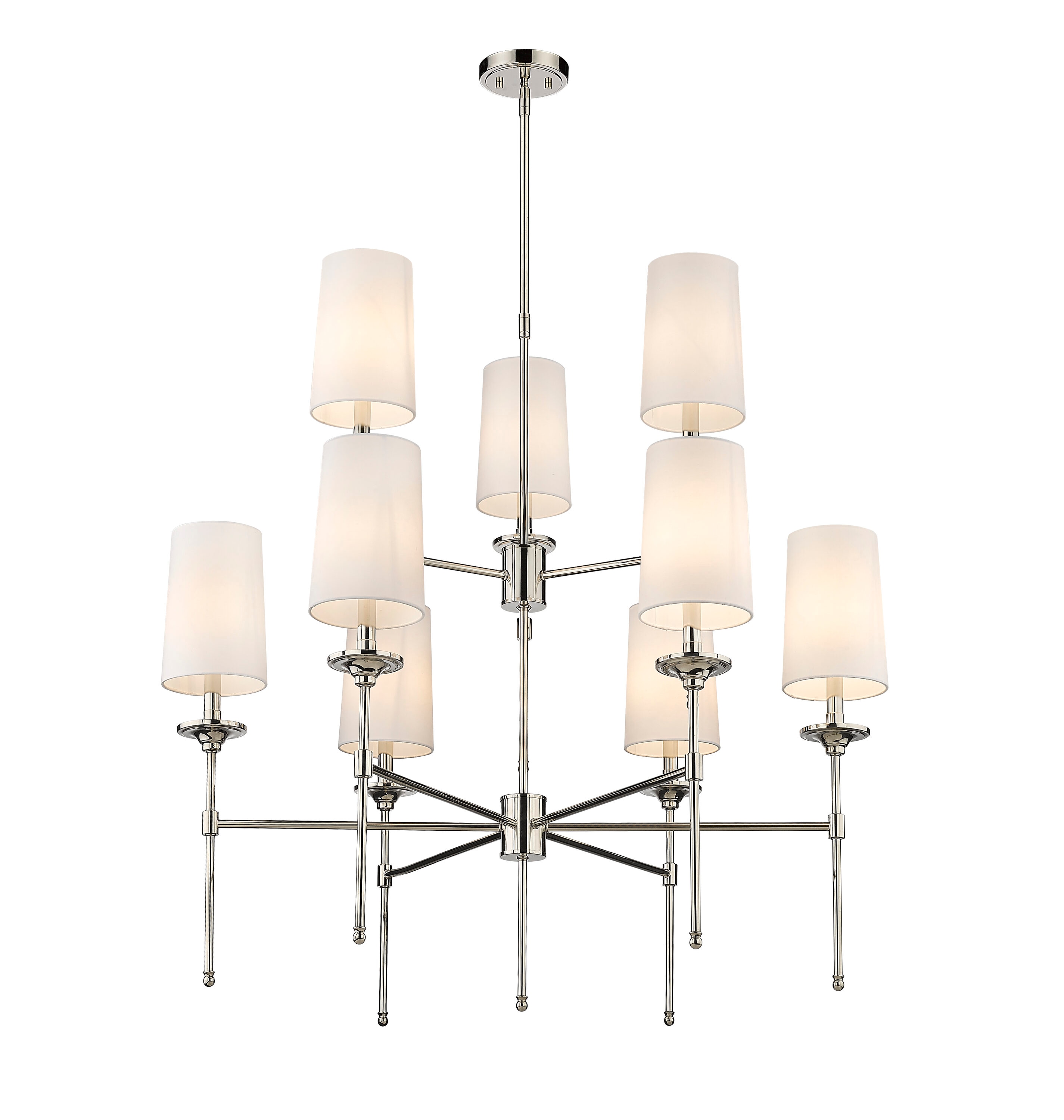 Polished Nickel 9-Light Chandelier with Off-White Shades