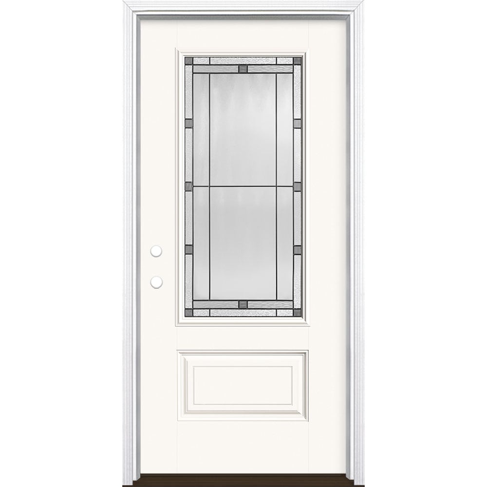 Masonite 3350509 Avenue 36-in x 80-in x 4-9/16-in Fiberglass 3/4 lite Right-hand inswing Modern White Painted Prehung Front Door with Brickmould Insulating core