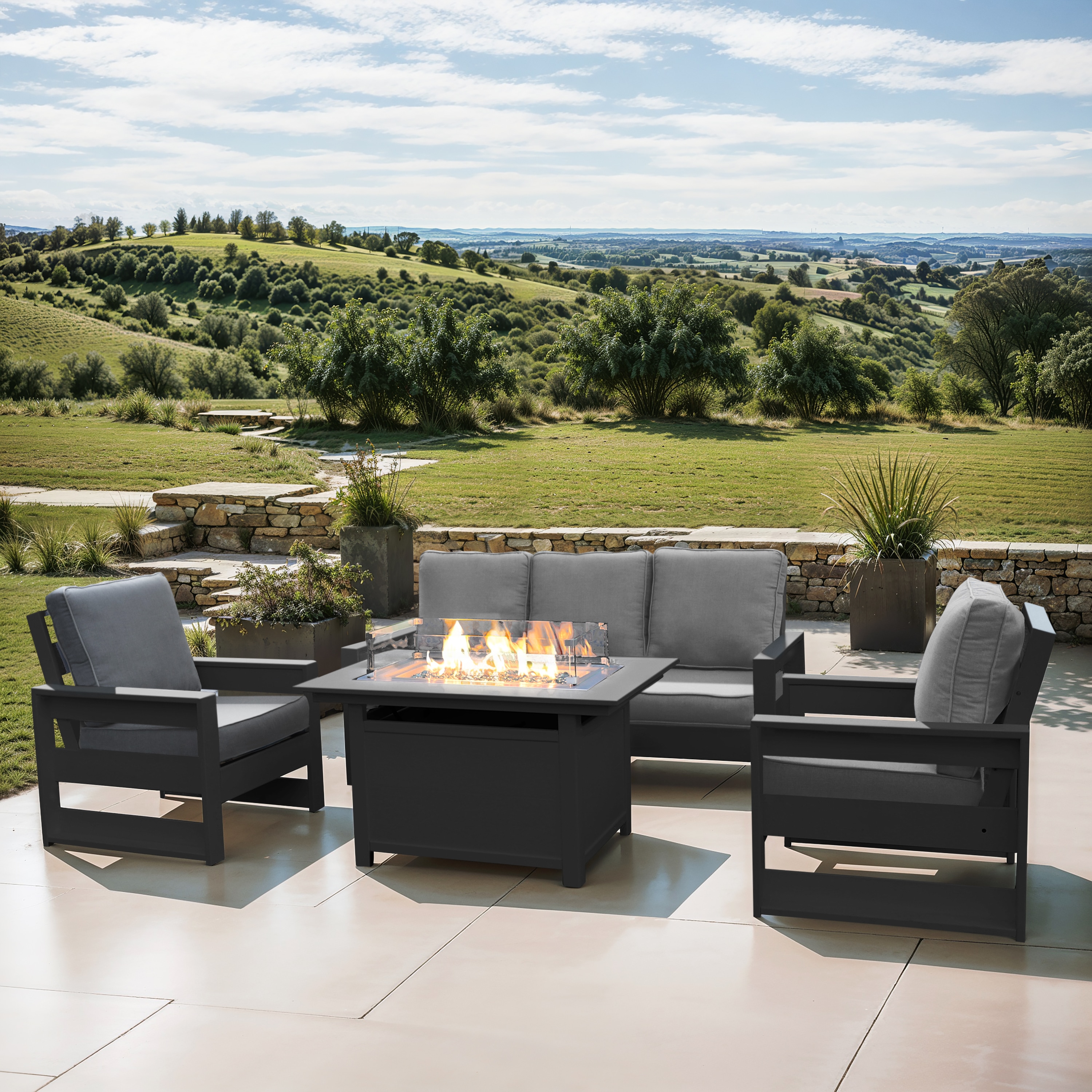 LuXeo 45-1565-66GRY4 Cortina-Pacifica, 4-Piece 4 -Piece Patio Sofa Conversation Set with Gray Cushions