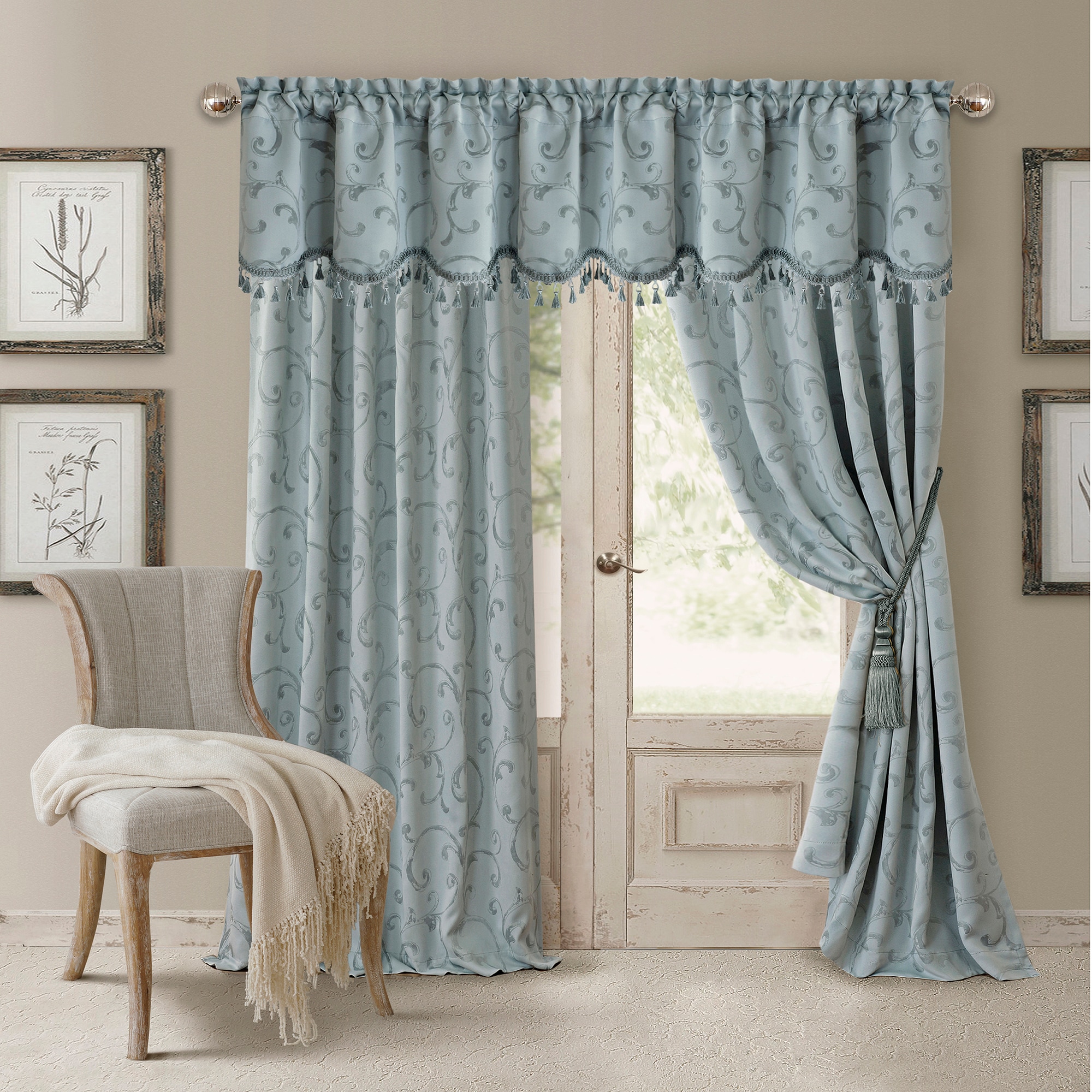 Elrene Home Fashions 026865901511 95-Inches Blue Trellis Blackout Interlined Rod pocket Single curtain panel