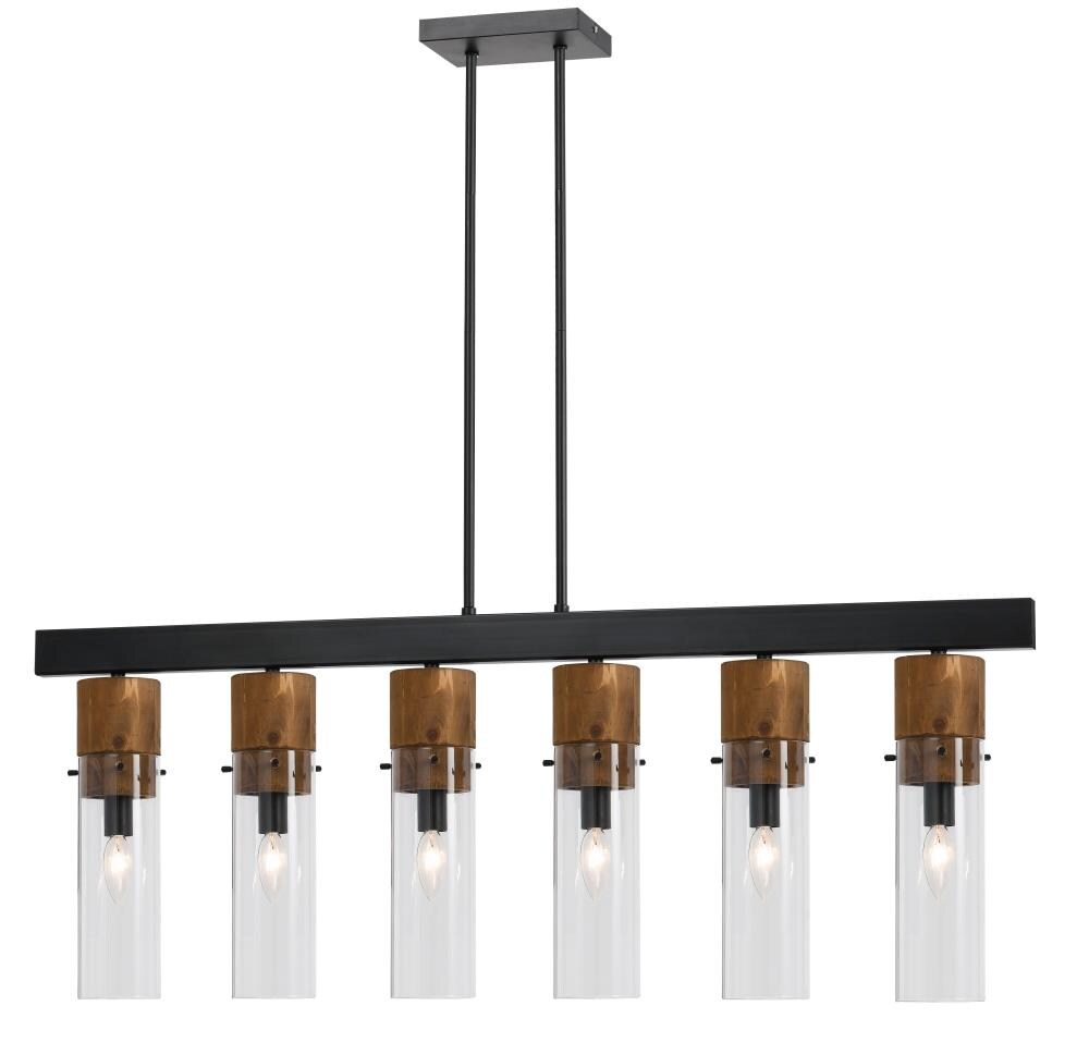 Cal Lighting FX-3583-6 Spheroid 6-Light Black and Wood Transitional Clear Glass Linear Kitchen Island Light