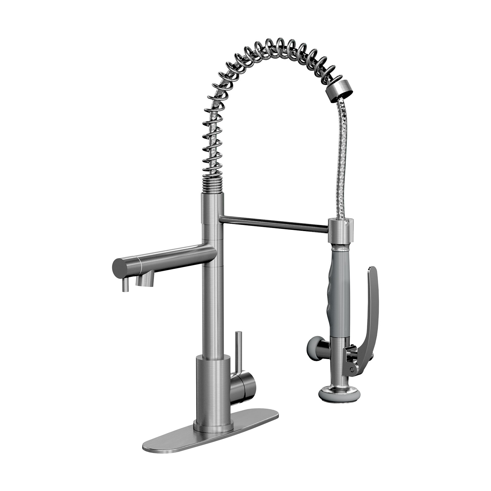 Tinyhomie Commercial Single Handle Kitchen Sink Faucet Brushed Nickel Pull Down Sprayer Design