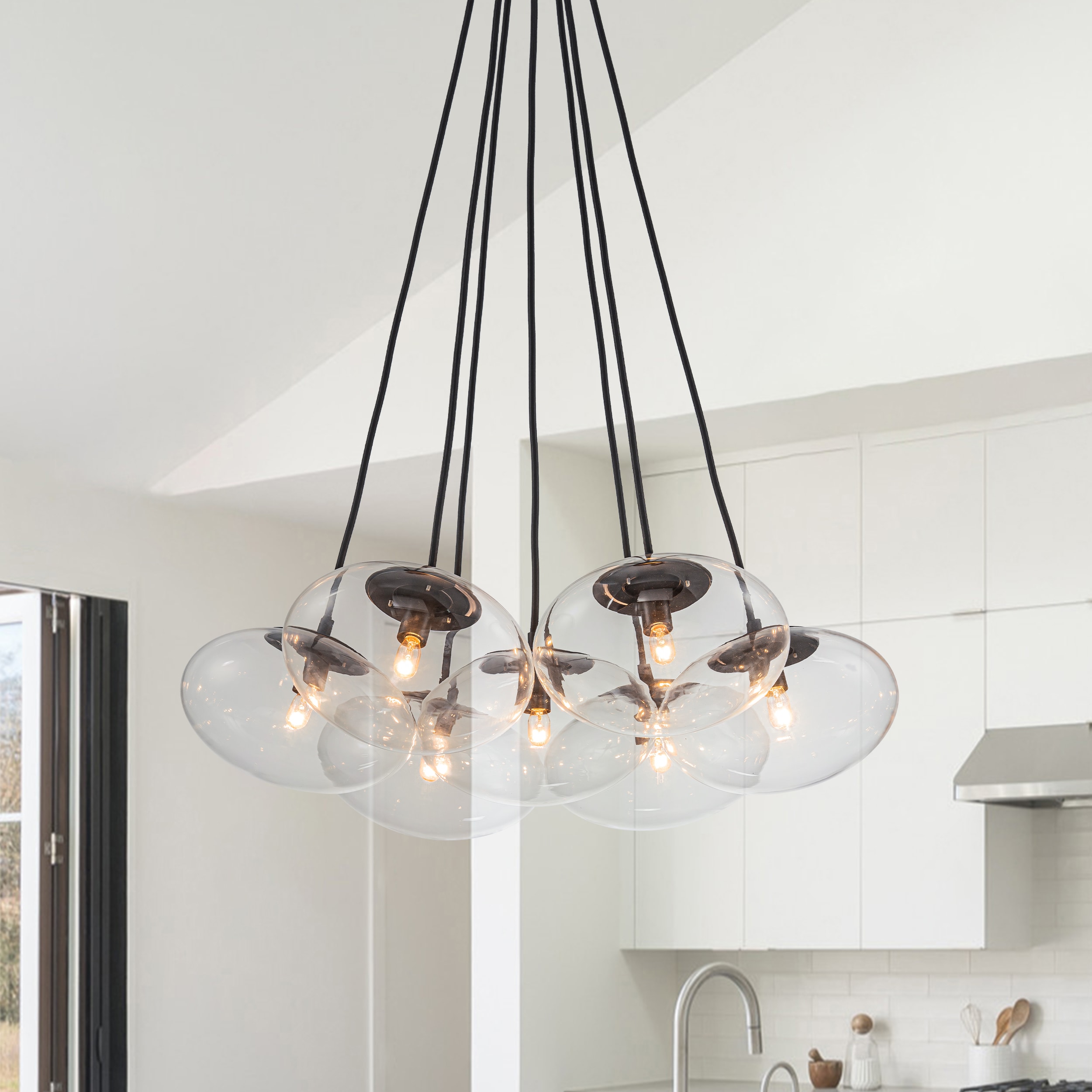 HUOKU PD1065771 Misterio 7 -Light Matte Black Modern/contemporary For Use in Bedrooms, Dining Rooms, Foyers, Kitchens, Living Rooms Chandelier