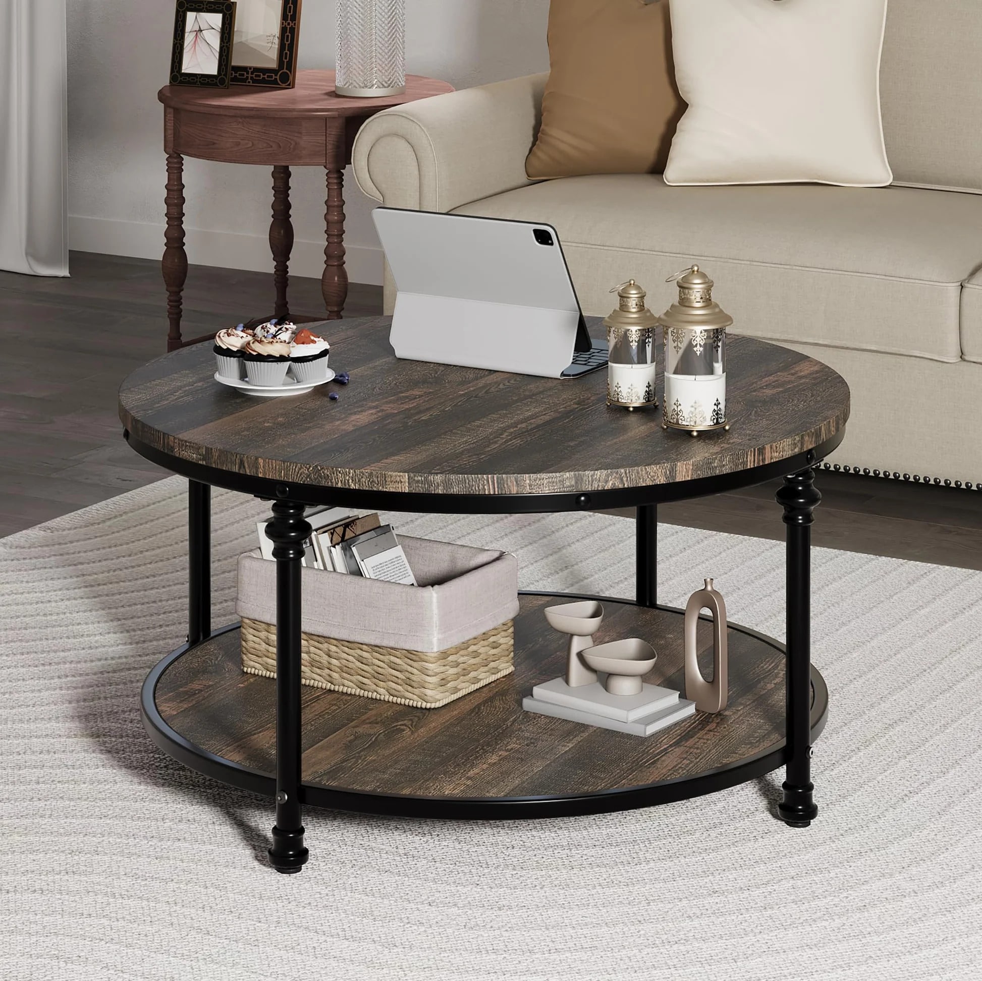 Garvee PHO-0X97TPLS Rustic Oak MDF Rustic Coffee Table with Storage