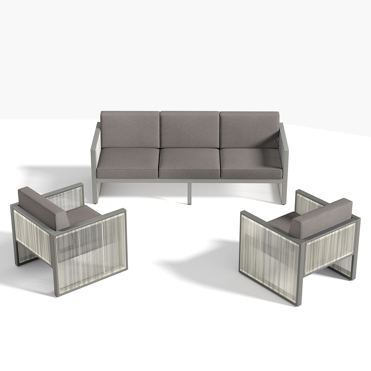 Rilyson FSFHGW1311-9 ForestHaven 3 -Piece Woven Patio Sofa Conversation Set with Gray Cushions