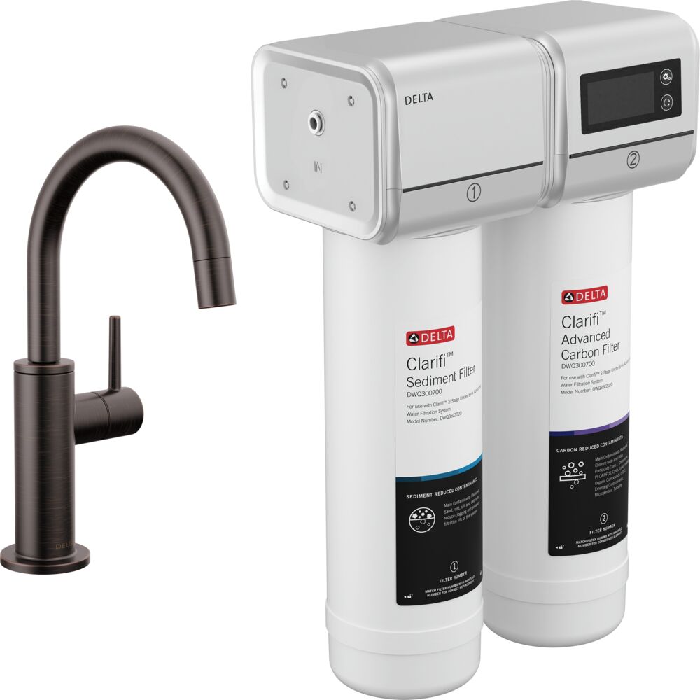 Delta Clarifi Dual-stage Activated carbon Under Sink Water Filtration System with Venetian Bronze Faucet Included